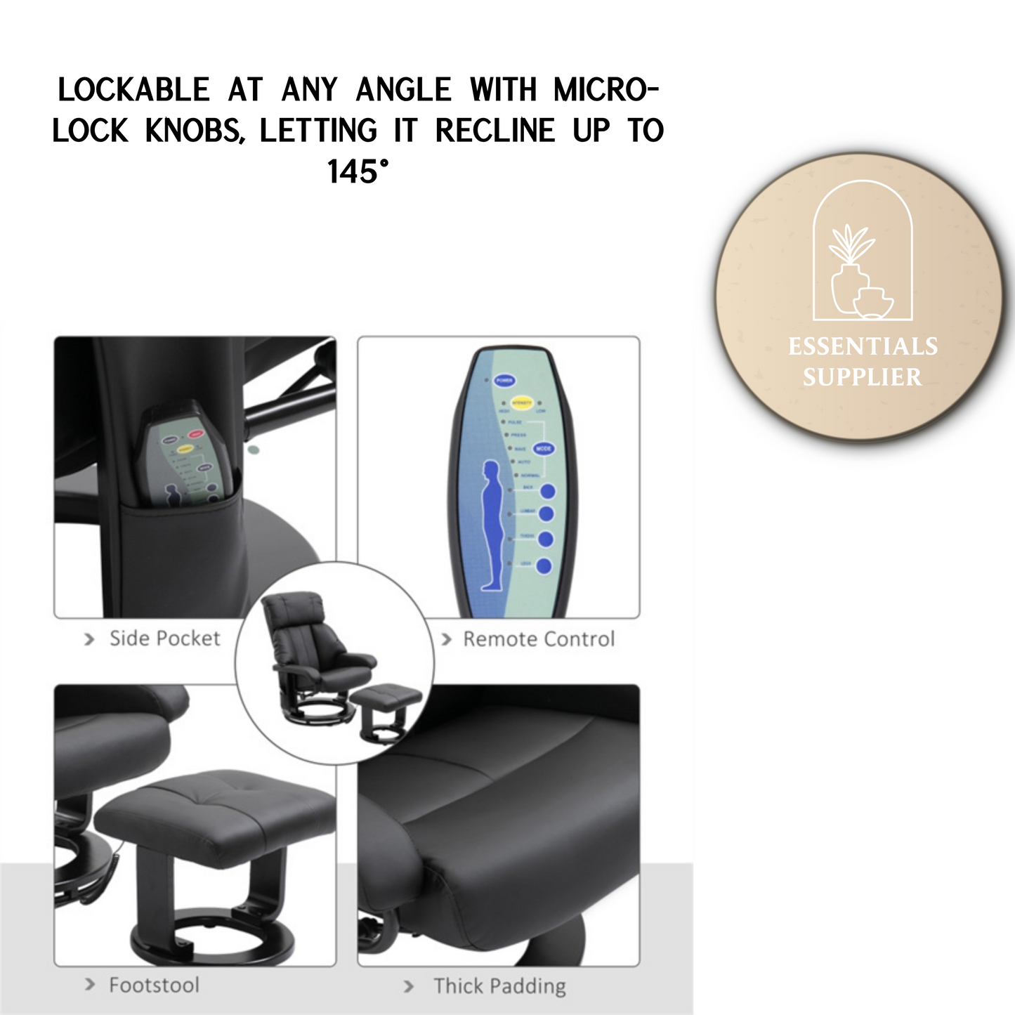 PU Leather Massage Recliner Chair with Ottoman & Remote, Black