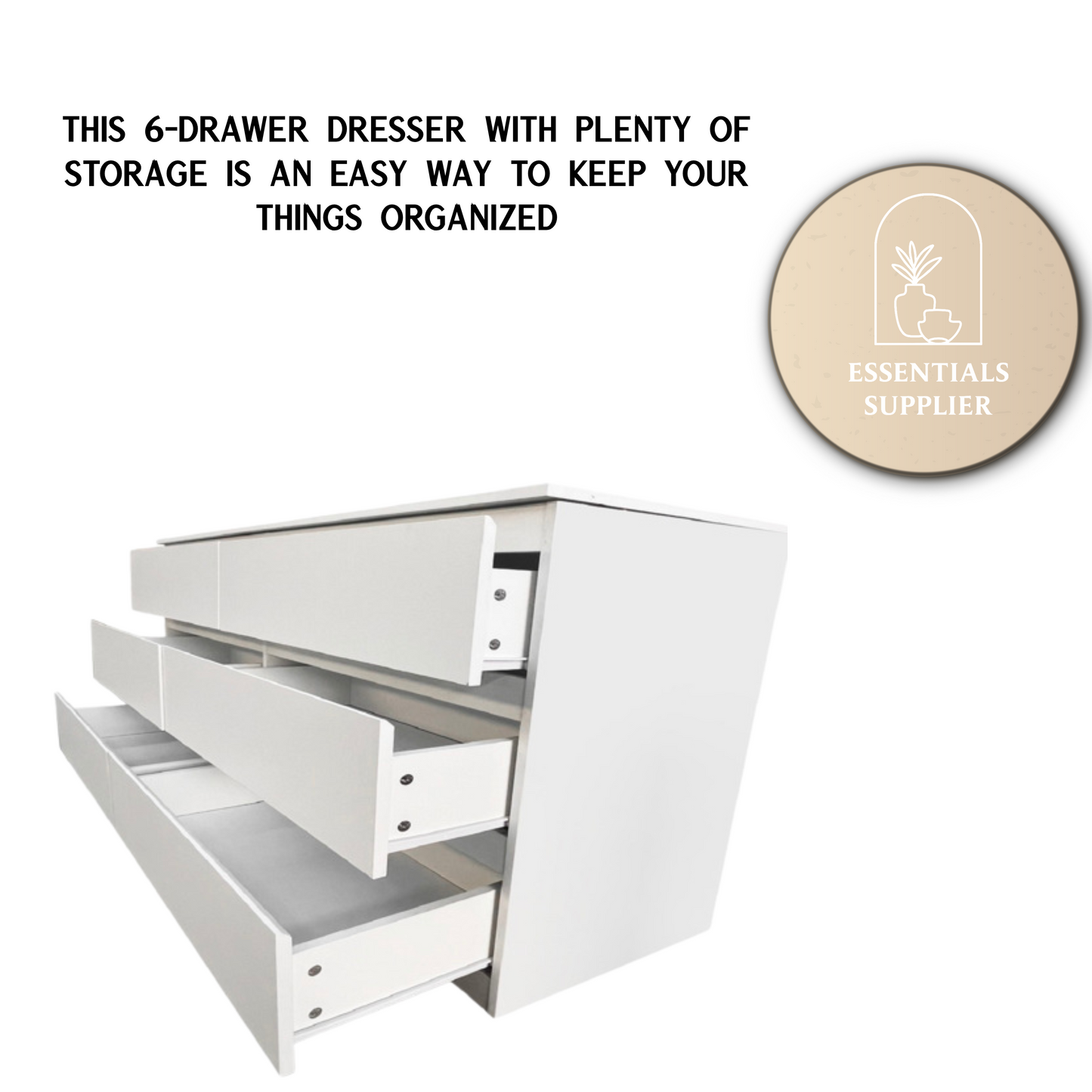 White 6 Drawer Double Dresser for Bedroom, Living Room, or Hallway Use