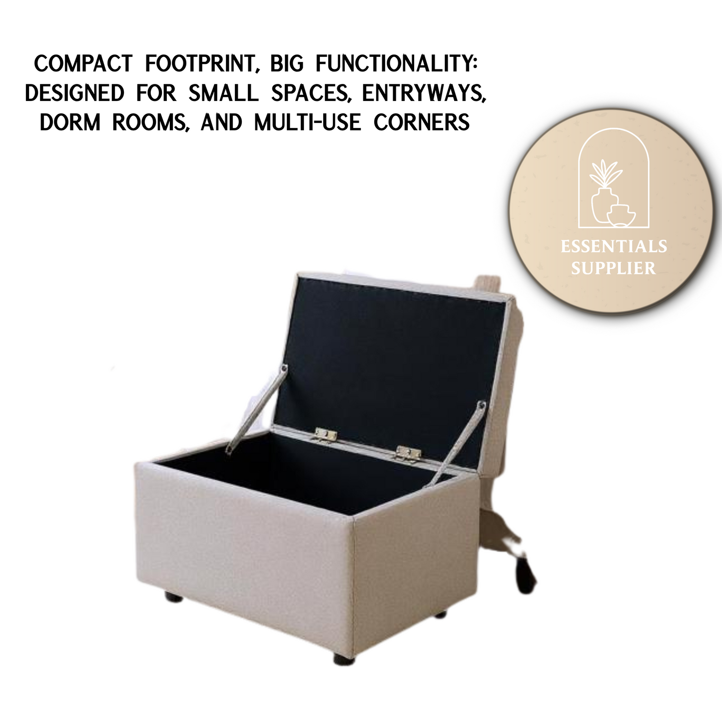 Light Gray Linen Storage Ottoman Bench with Hidden Compartment – 24.8" Wide