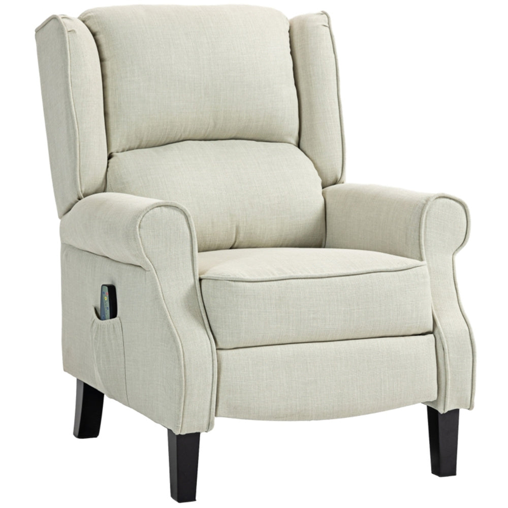 Heated Massage Recliner Chair with Lumbar Support – Manual Pushback, Off White