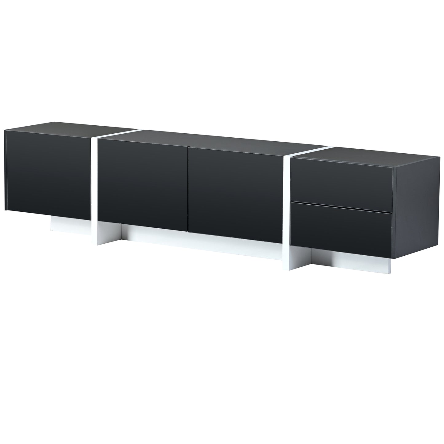 Modern Black & White TV Stand, Fits TVs Up to 80'', High Gloss Cabinet