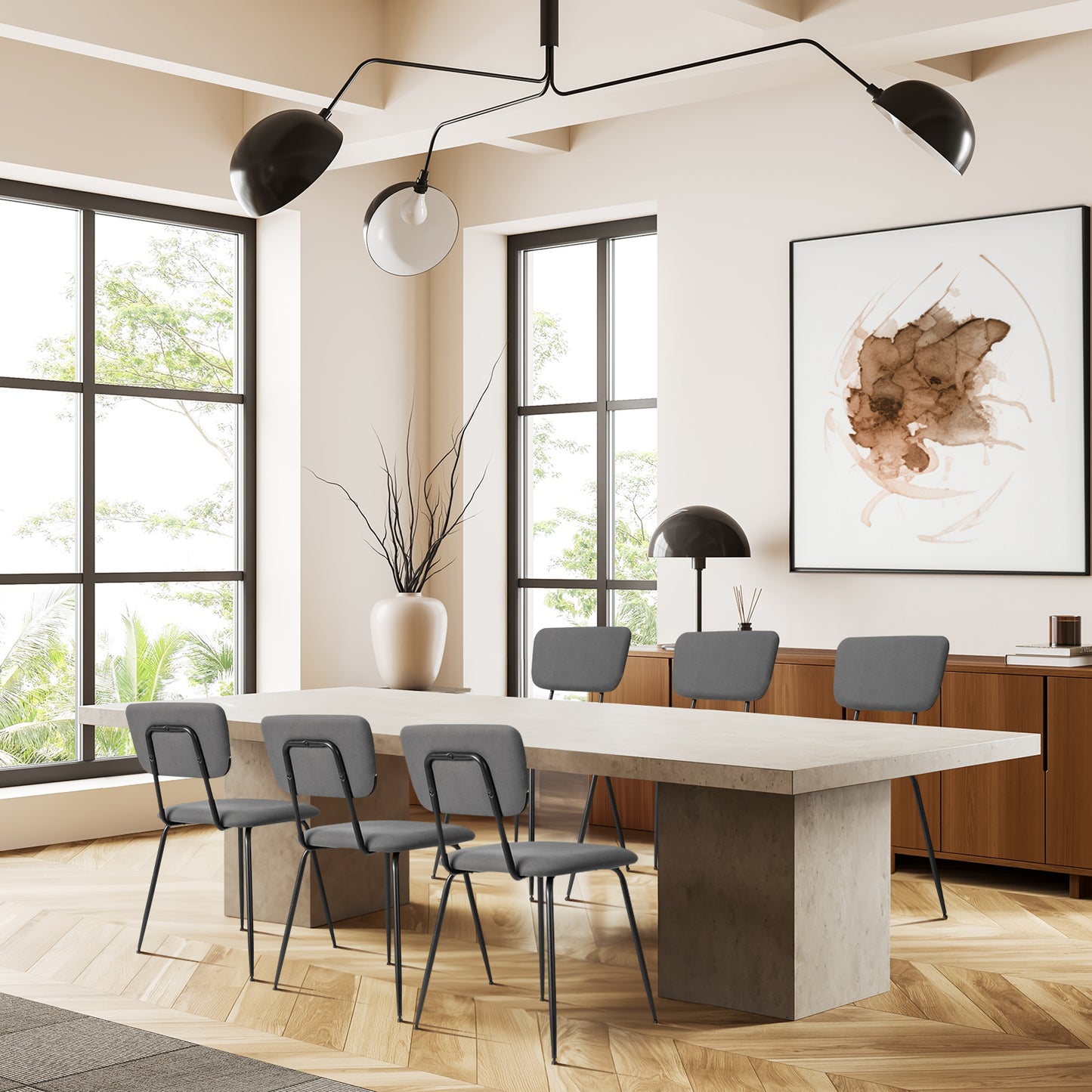 Set of 6 Modern Grey Padded Dining Chairs for Kitchen, Bar & Office Use