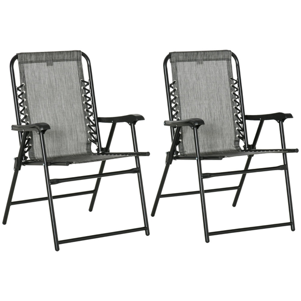 Set of 2 Foldable Mesh Armchairs – Outdoor Lounge Chairs with Armrests
