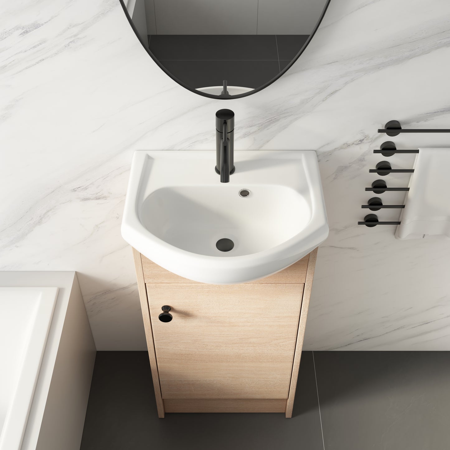 18" Small Bathroom Vanity with Sink – Freestanding Oak Cabinet Combo Unit