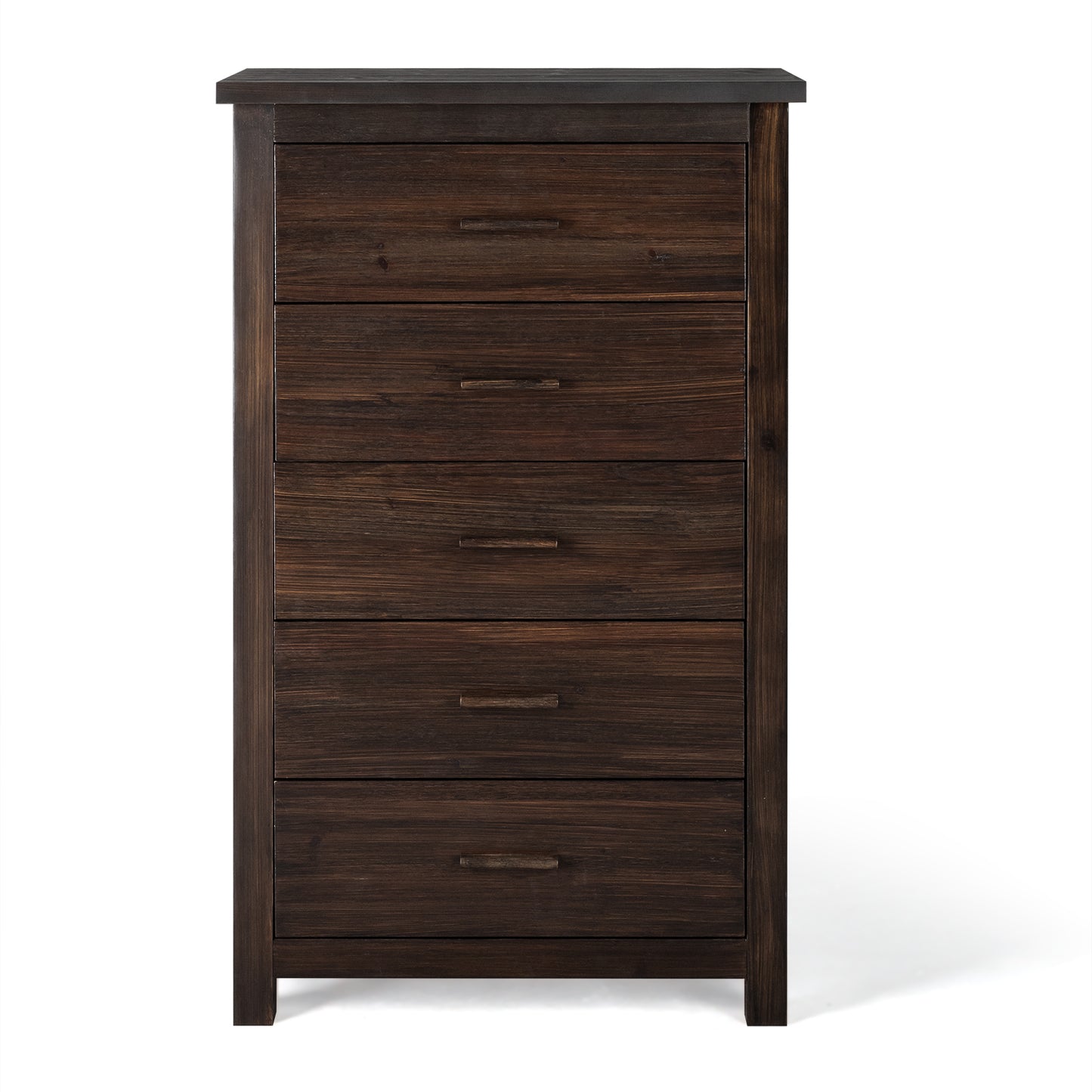 Vertical 5-Drawer Chest, Brown MDF with Wood Veneer, 73x40x120cm Storage Unit
