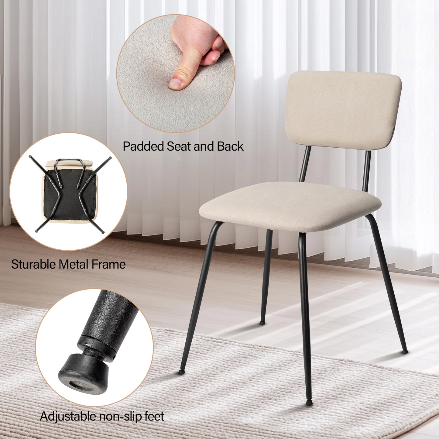 Set of 4 Modern White Padded Dining Chairs for Kitchen, Bar & Office Use