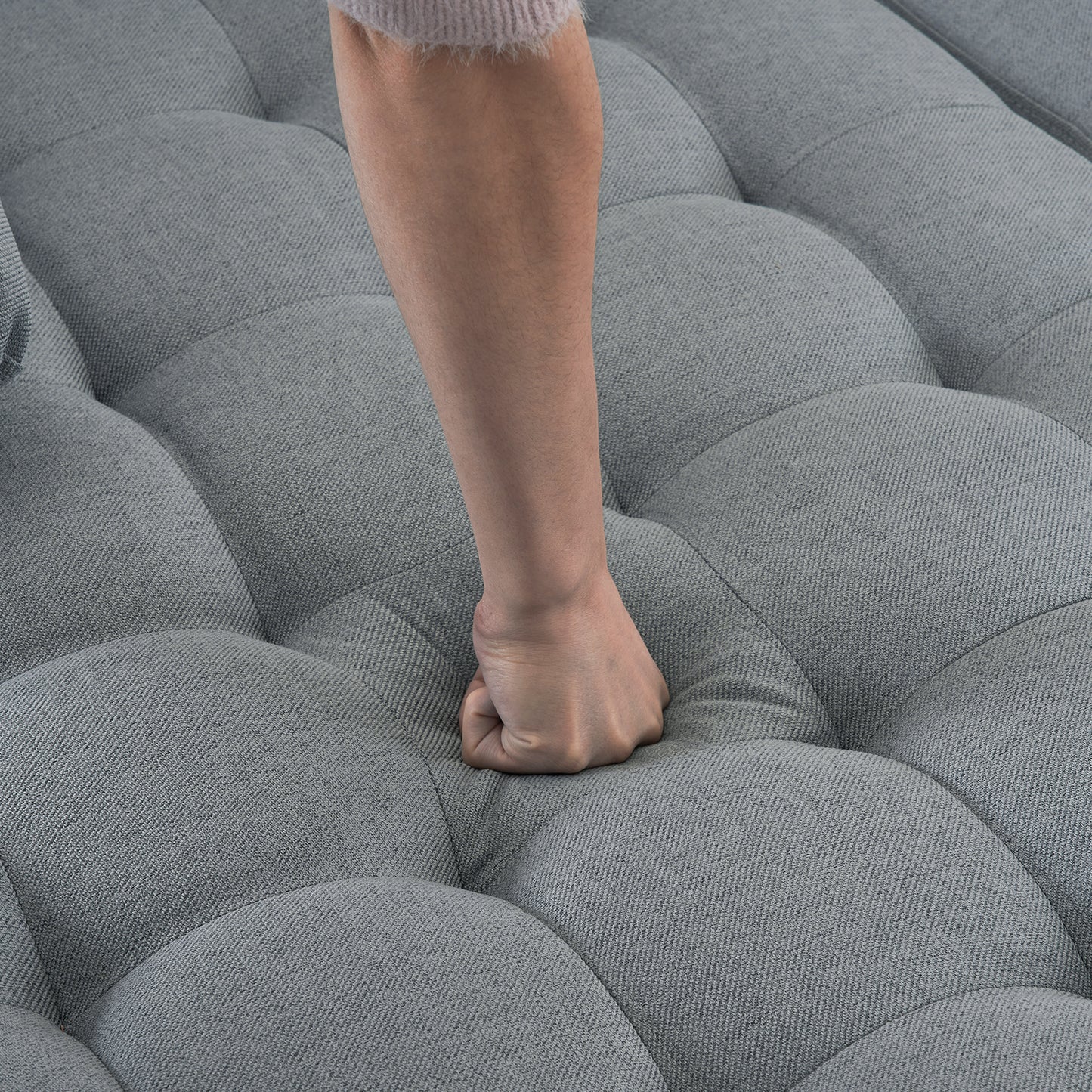 U-Shaped Sectional Sofa – Soft Armrest & Backrest, Wooden & Iron Frame with Gold Legs, Beige Upholstery