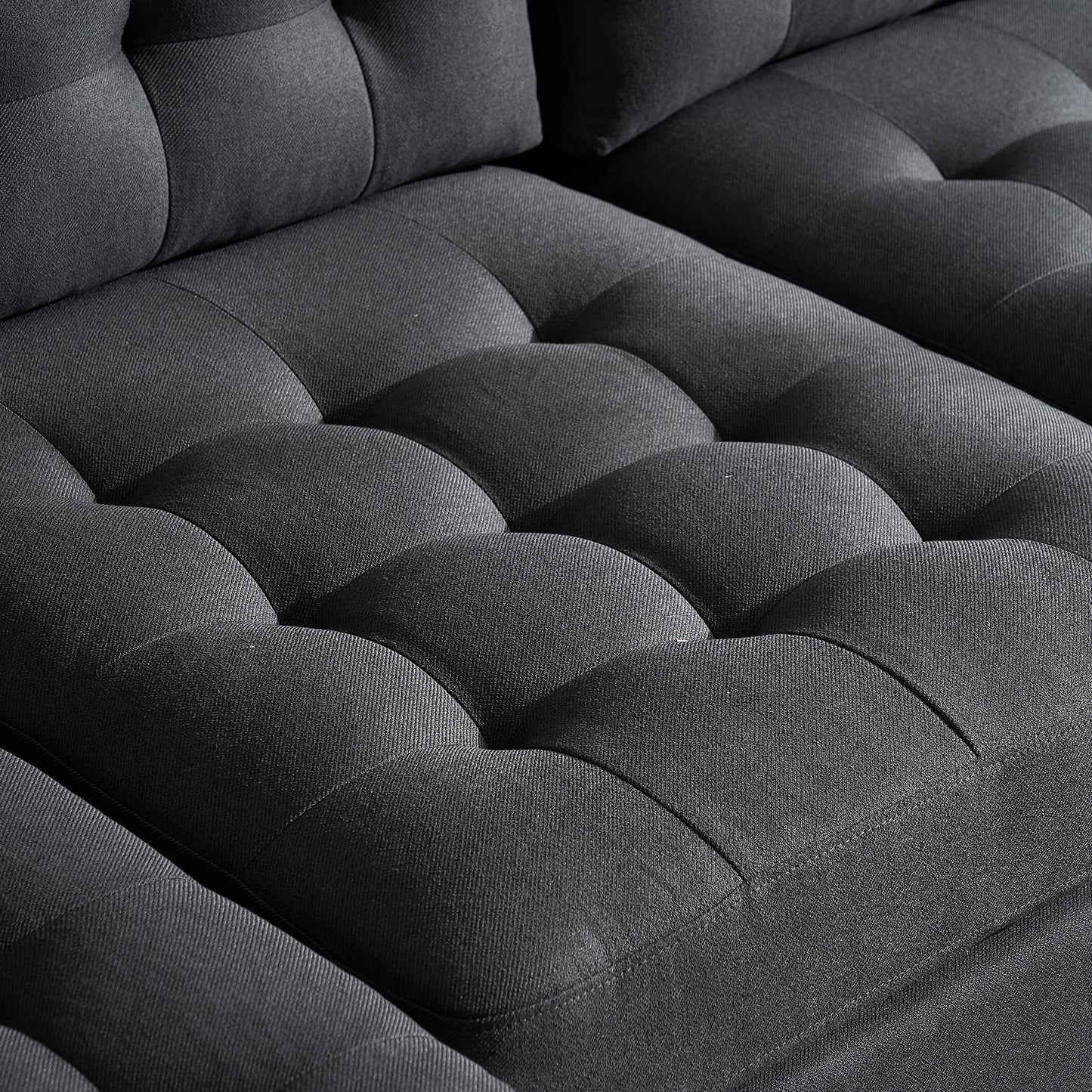 U-Shaped Sectional Sofa – Dark Gray Upholstery, Wooden & Iron Frame with Black L