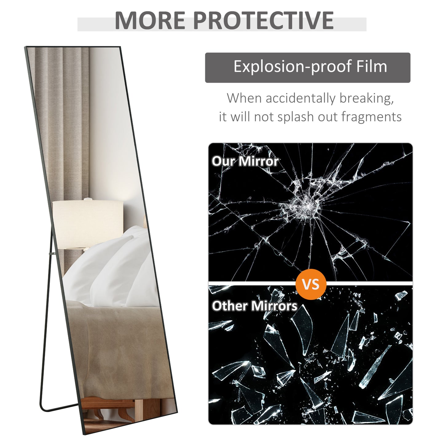 Modern Black Full-Length Dressing Mirror – Freestanding or Wall-Mount Design
