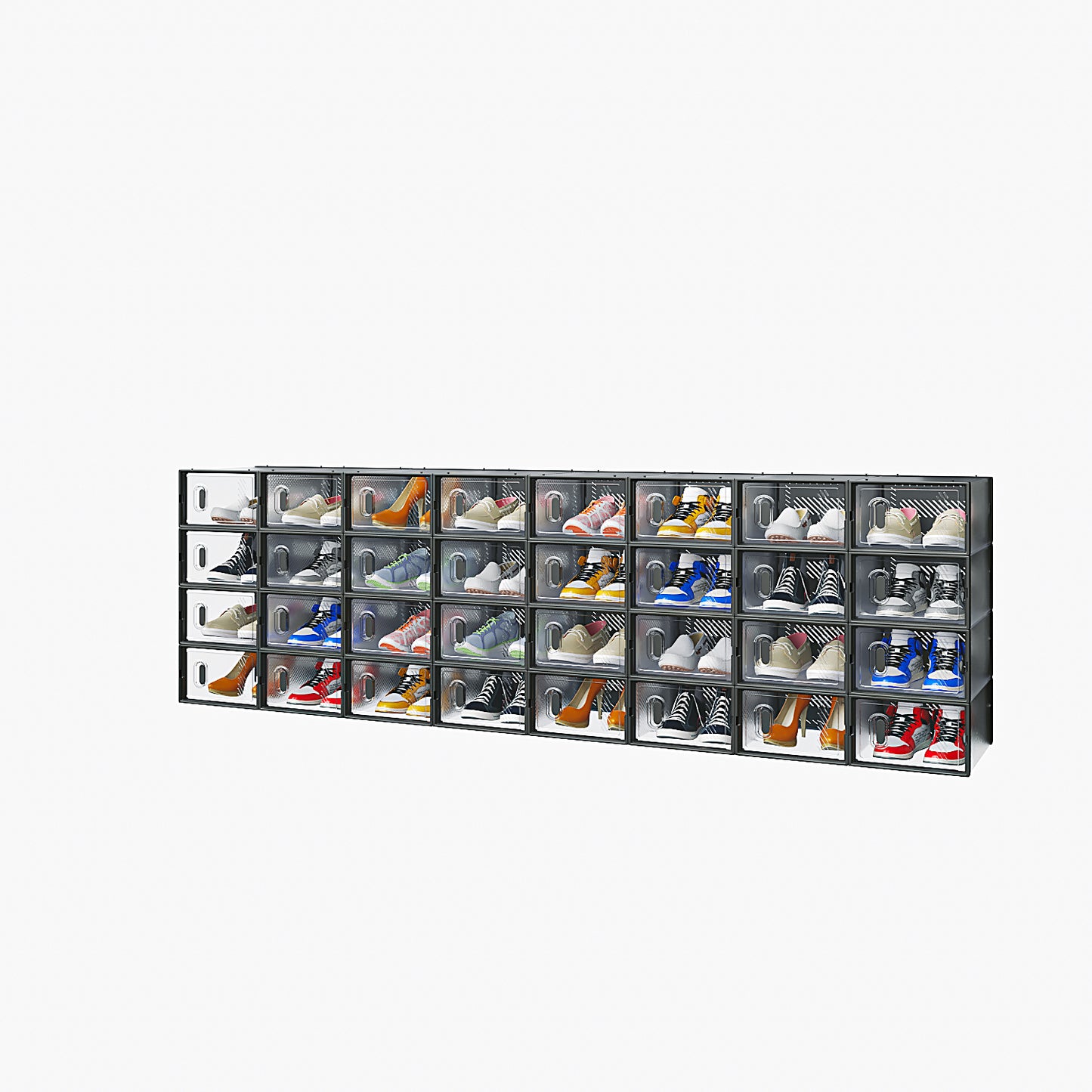 32PCS Black Plastic Mesh Shoe Boxes, Small Size, 33×23×14cm, Stackable