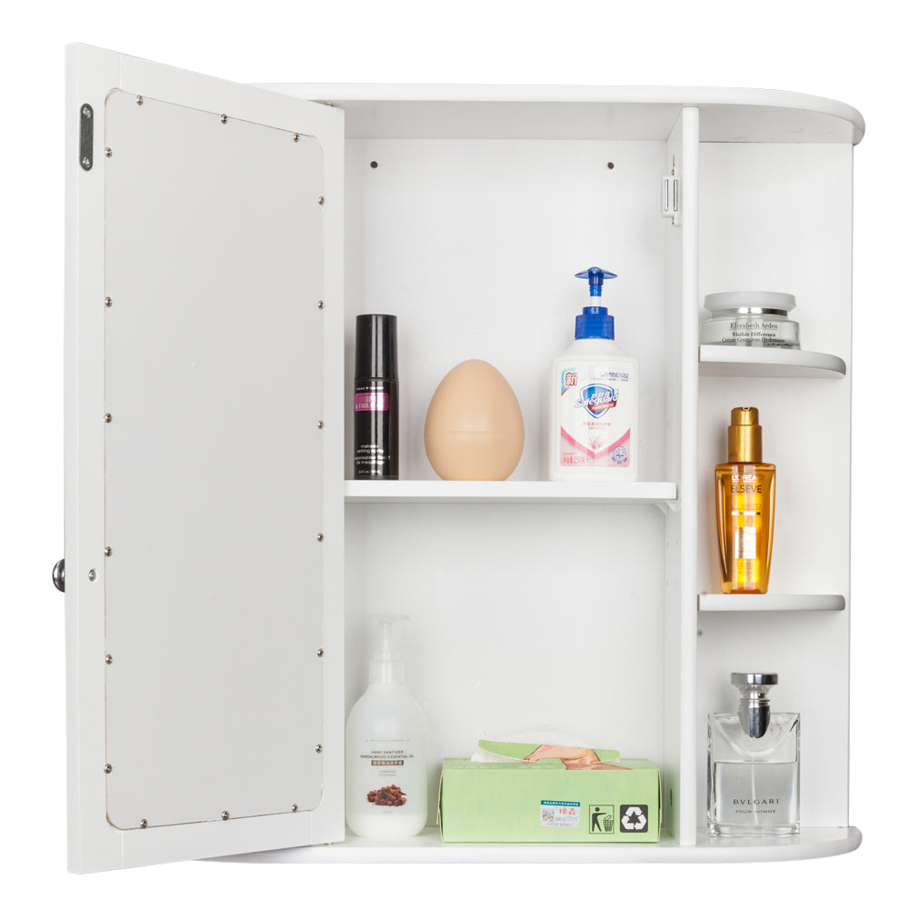 3-Tier Wall Mounted Bathroom Cabinet with Mirror Door, White Finish