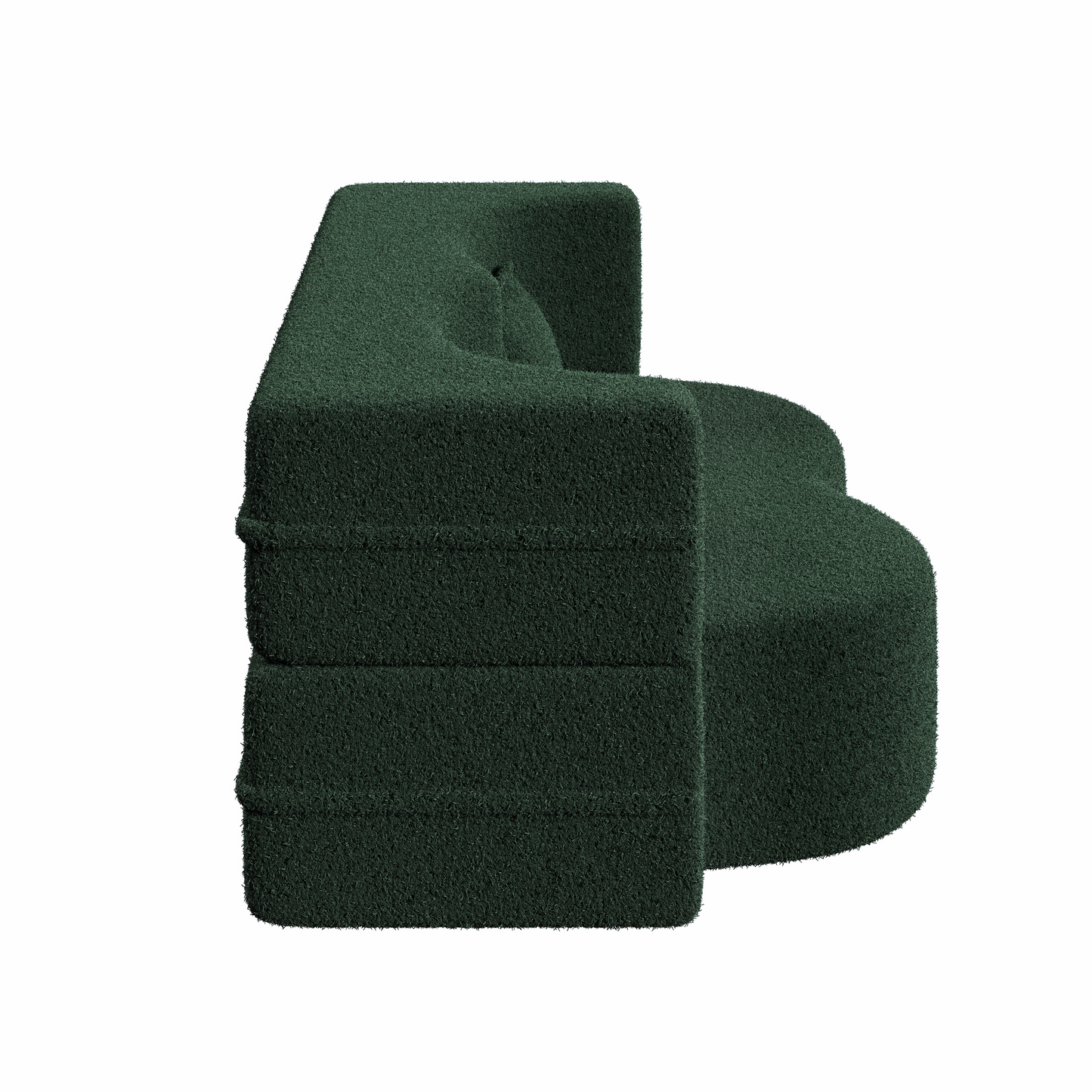 Green Teddy Fabric Convertible Floor Sofa Bed with 2 Pillows, Full Size 78"
