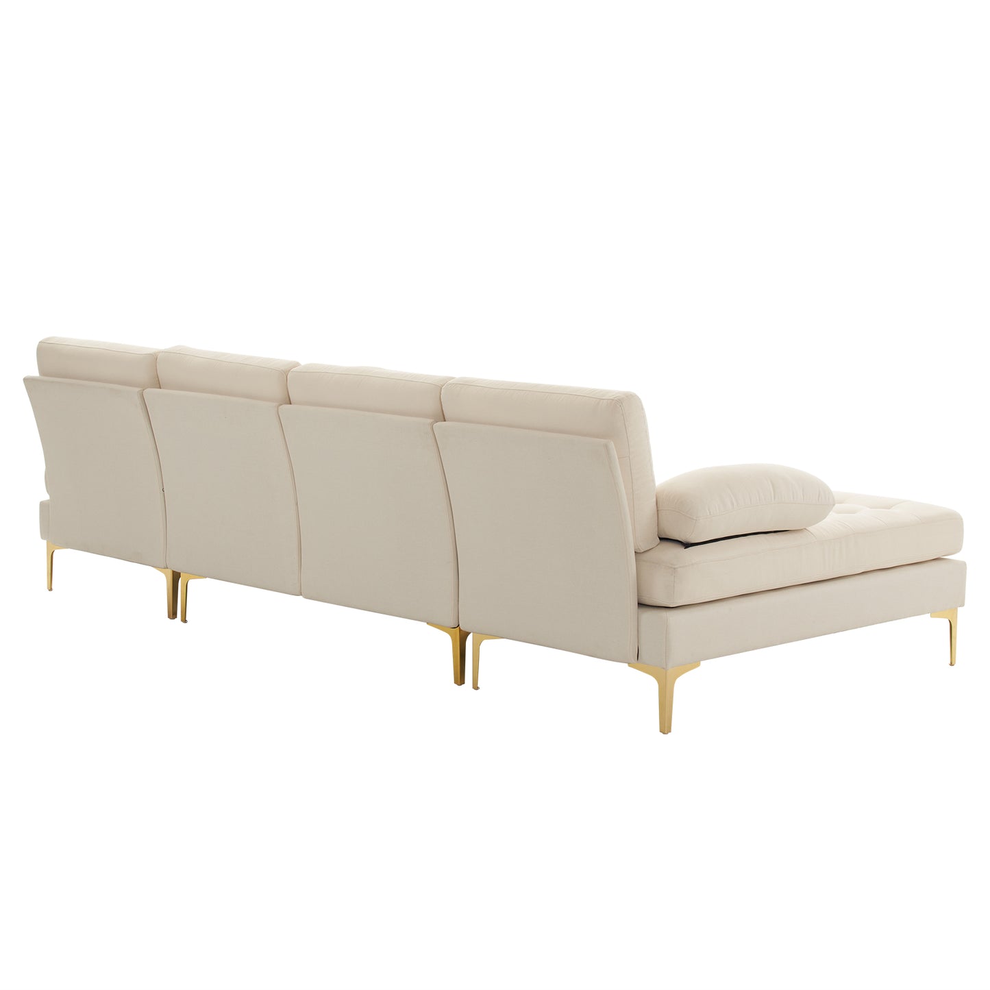 U-Shaped Sectional Sofa – Soft Armrest & Backrest, Wooden & Iron Frame with Gold Legs, Beige Upholstery