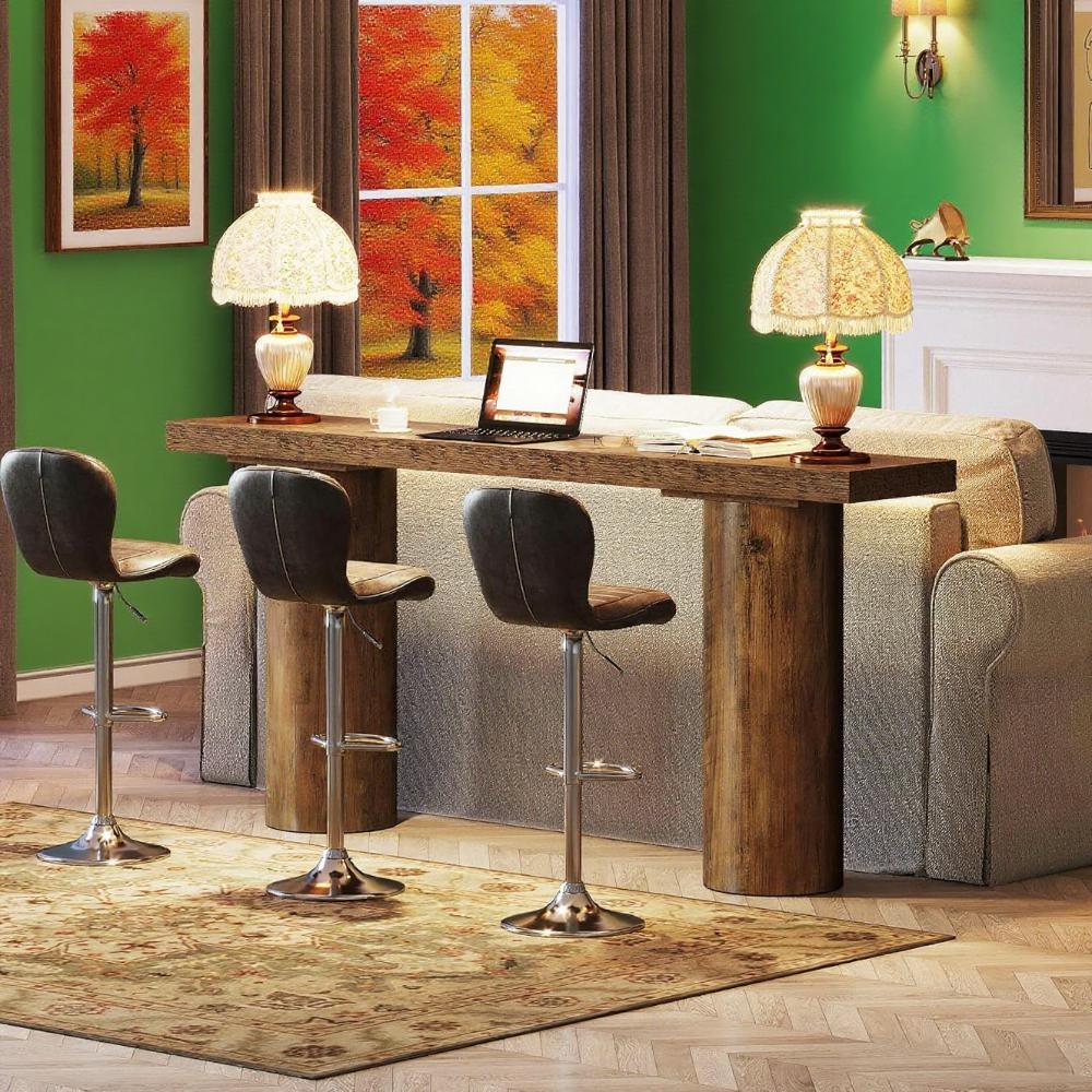 63" Rustic Farmhouse Bar Console Table – Narrow Counter Height Sofa Accent