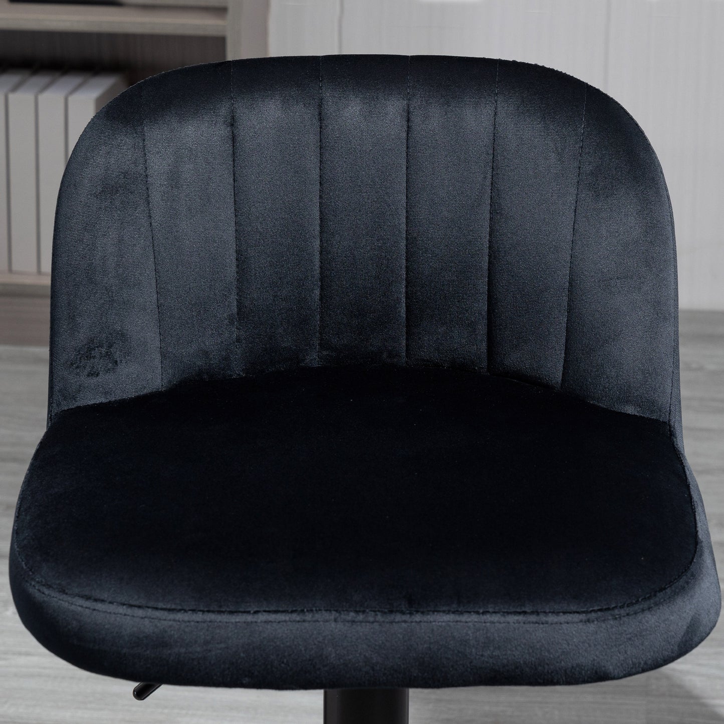 Set of 2 Black Velvet Adjustable Swivel Bar Stools with Footrest – Modern Counter Chairs