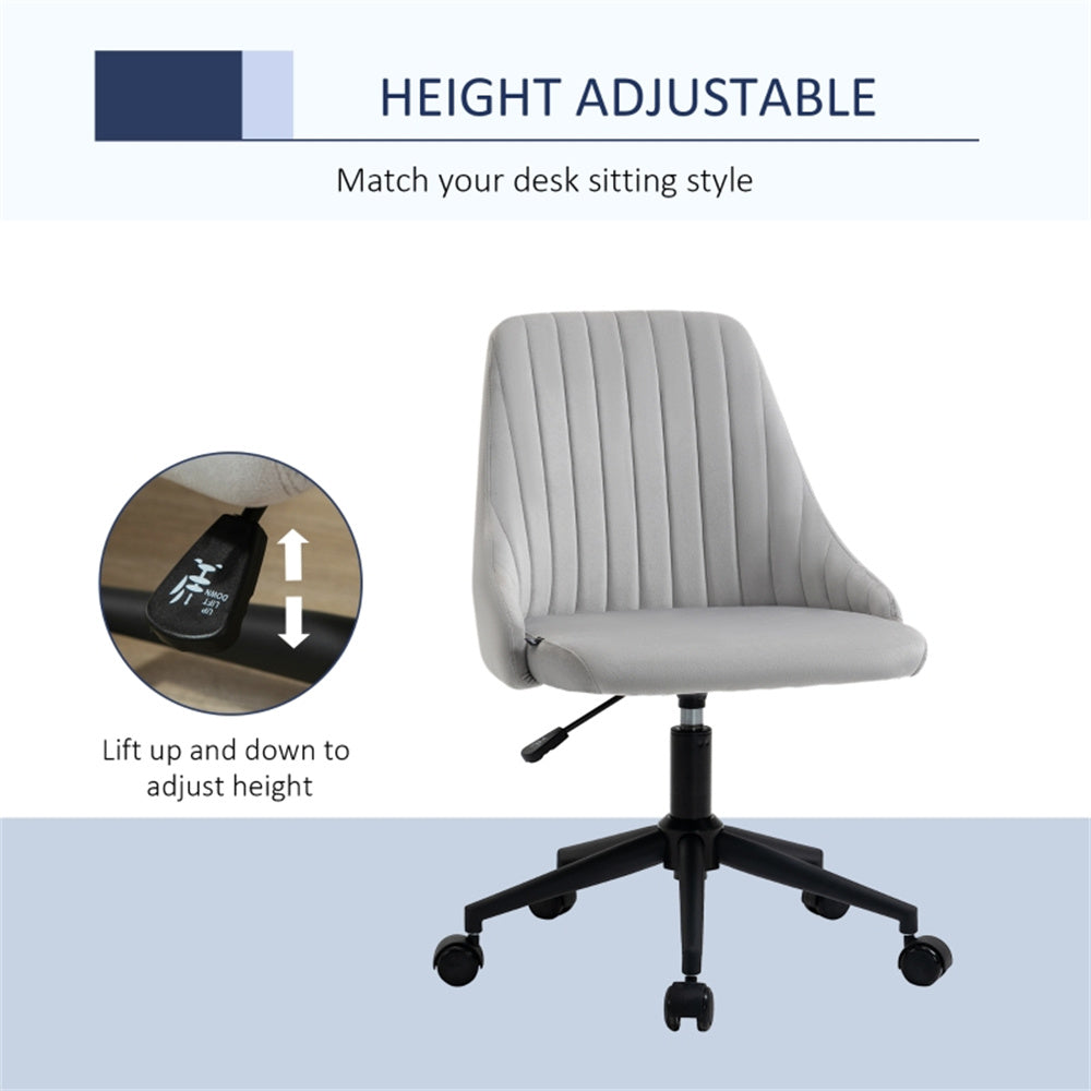 Grey Velvet Scallop Swivel Office Chair – Adjustable Height & Chic Design