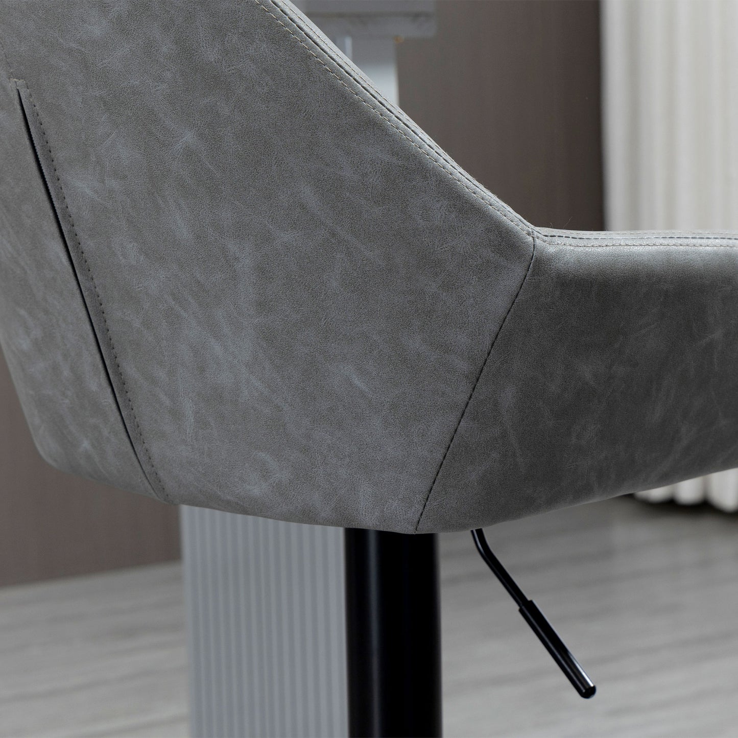 Set of 2 Grey PU Leather Adjustable Swivel Bar Stools with Footrest – Modern Counter Chairs