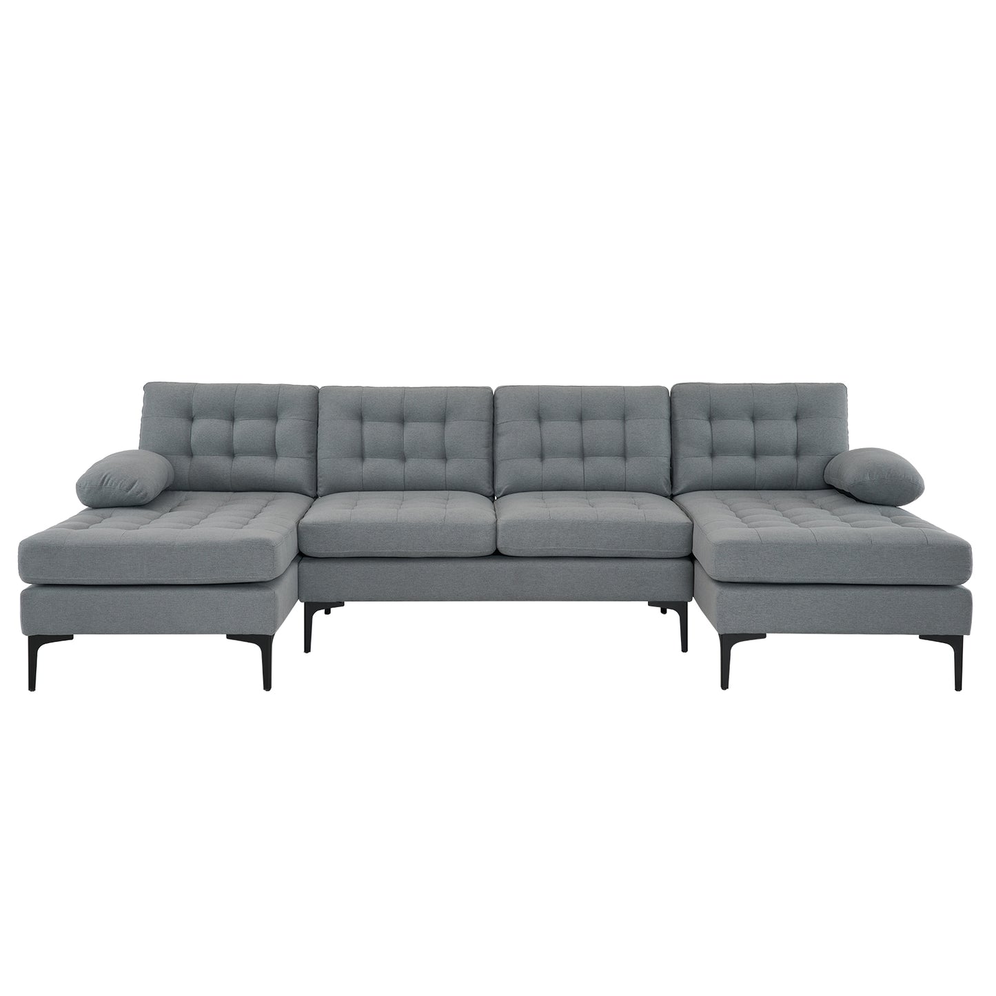 U-Shaped Sectional Sofa – Soft Armrest & Backrest, Wooden & Iron Frame with Gold Legs, Beige Upholstery