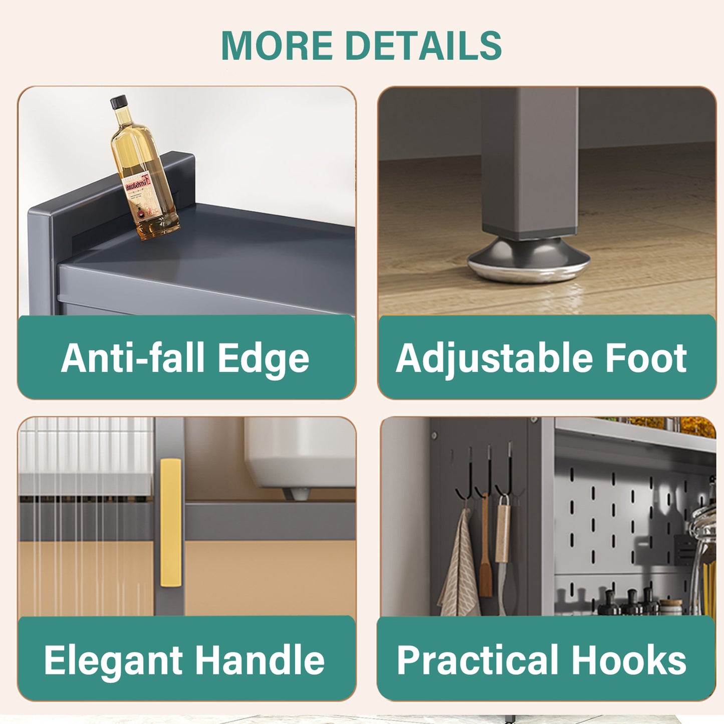 73'' Tall Grey Kitchen Pantry Cabinet with Flip Doors & Pegboard Storage