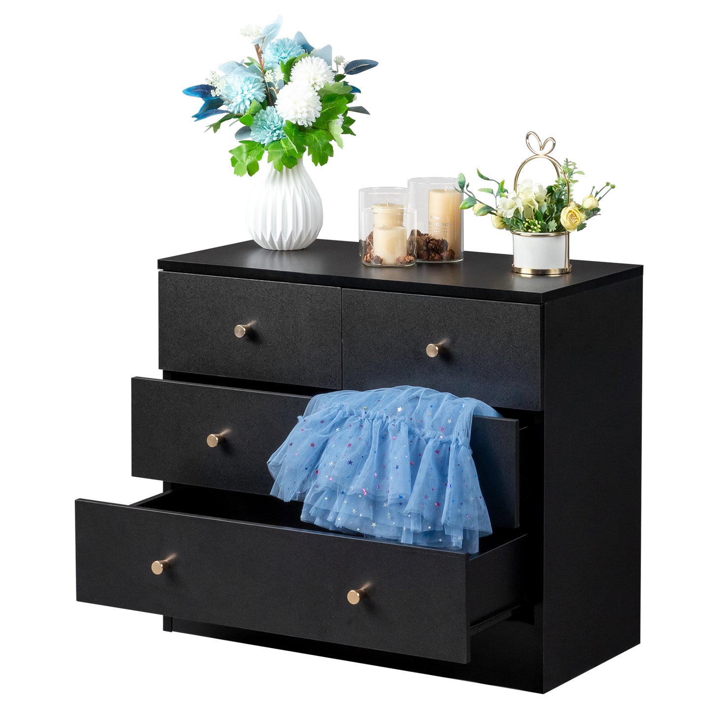 Modern Black 4-Drawer Dresser – Space-Saving Storage Cabinet for Bedroom or Living Room