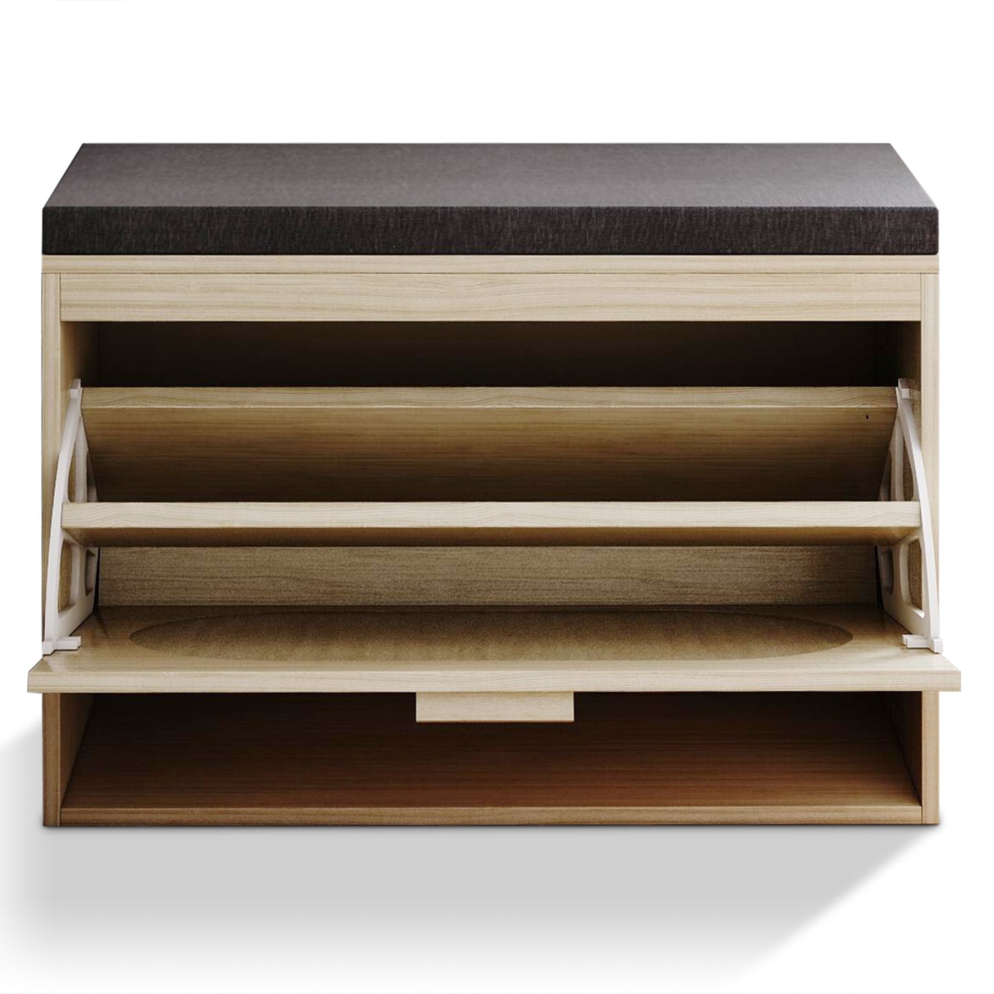 Rattan Shoe Cabinet Bench with Flip Drawer & Cushion for Hallway Storage