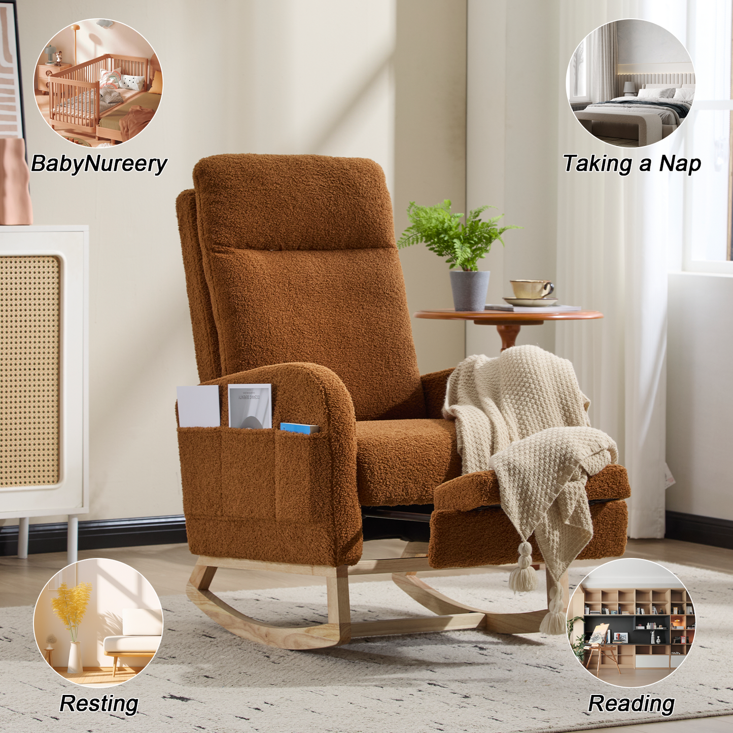 Modern Rocking Accent Chair with High Back, Soft Fabric & 300 lb Weight Capacity