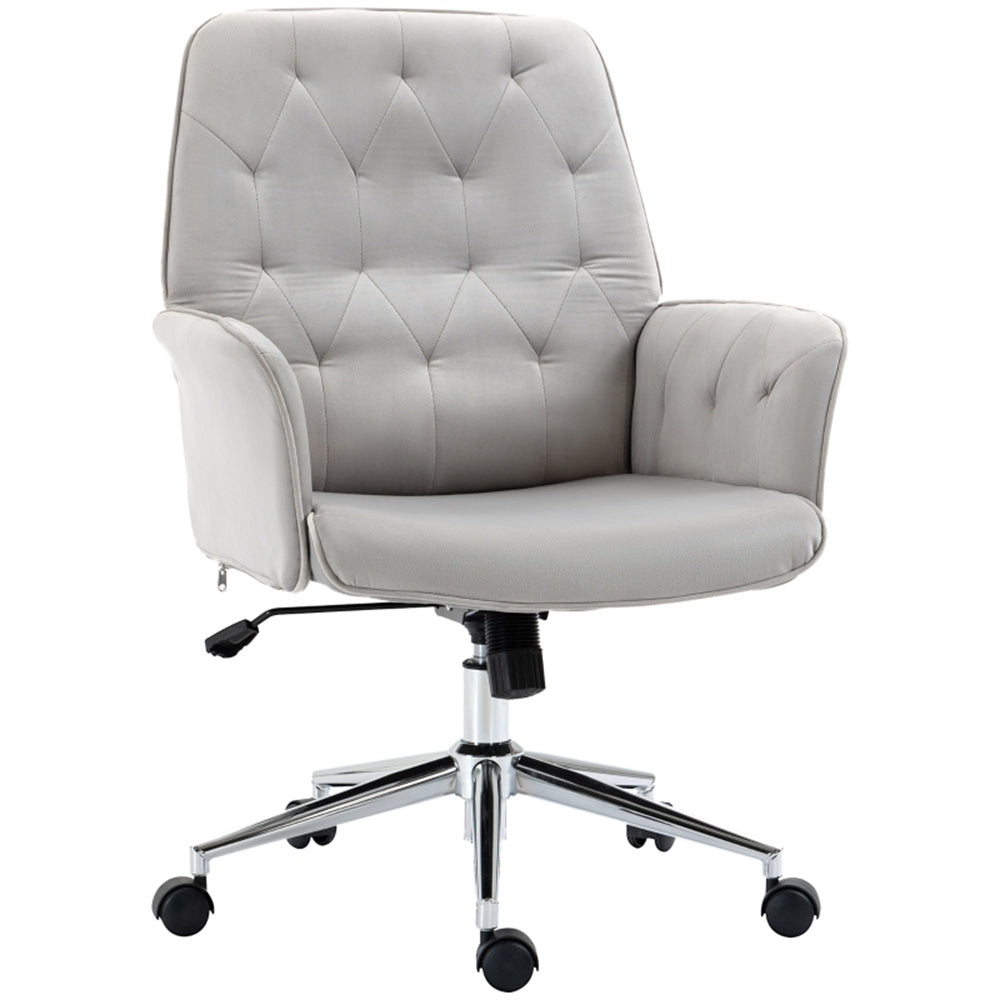 Grey Velvet Office Chair – Adjustable Height with Rocking Back & Armrests