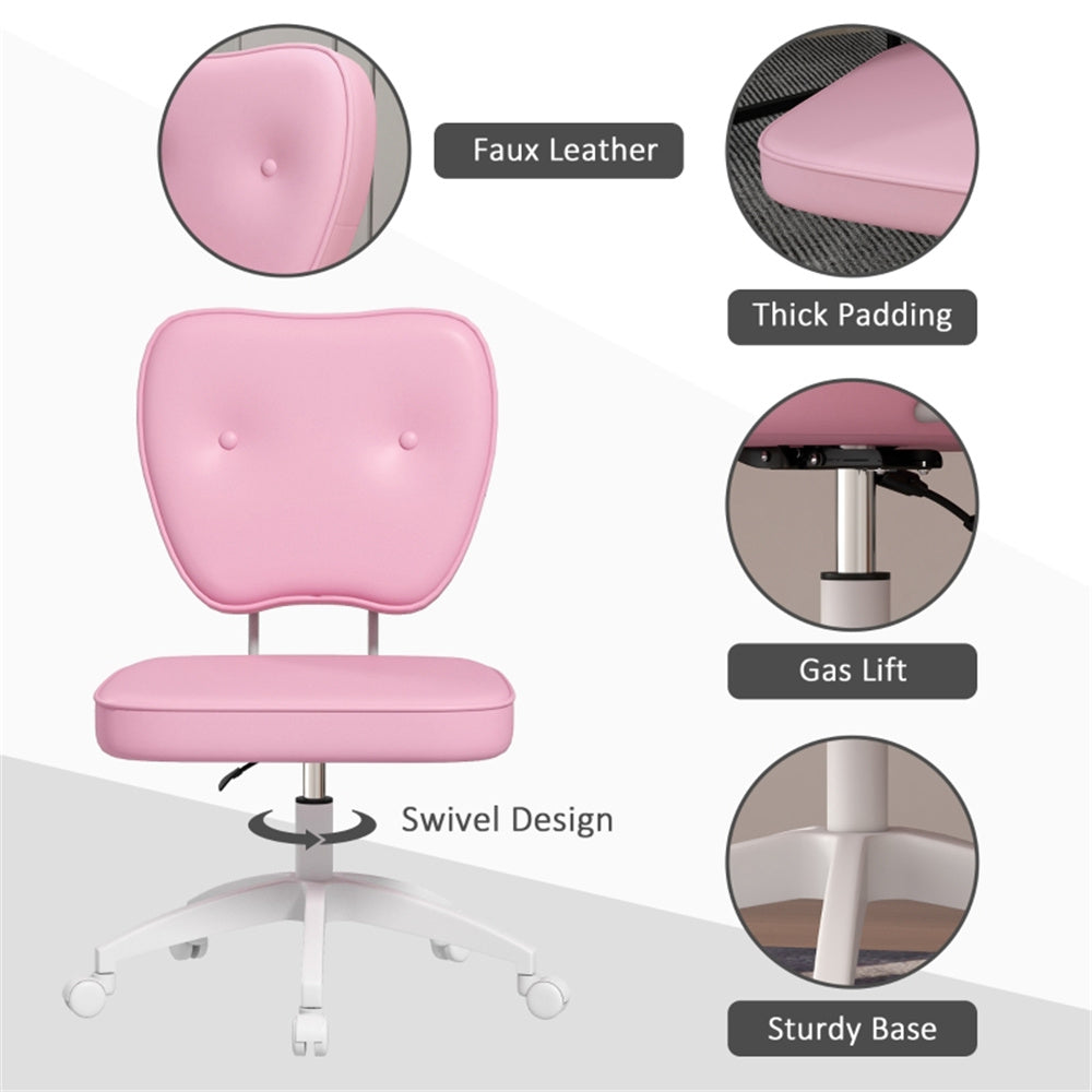 Pink Faux Leather Office Chair with Adjustable Height & Curved Backrest