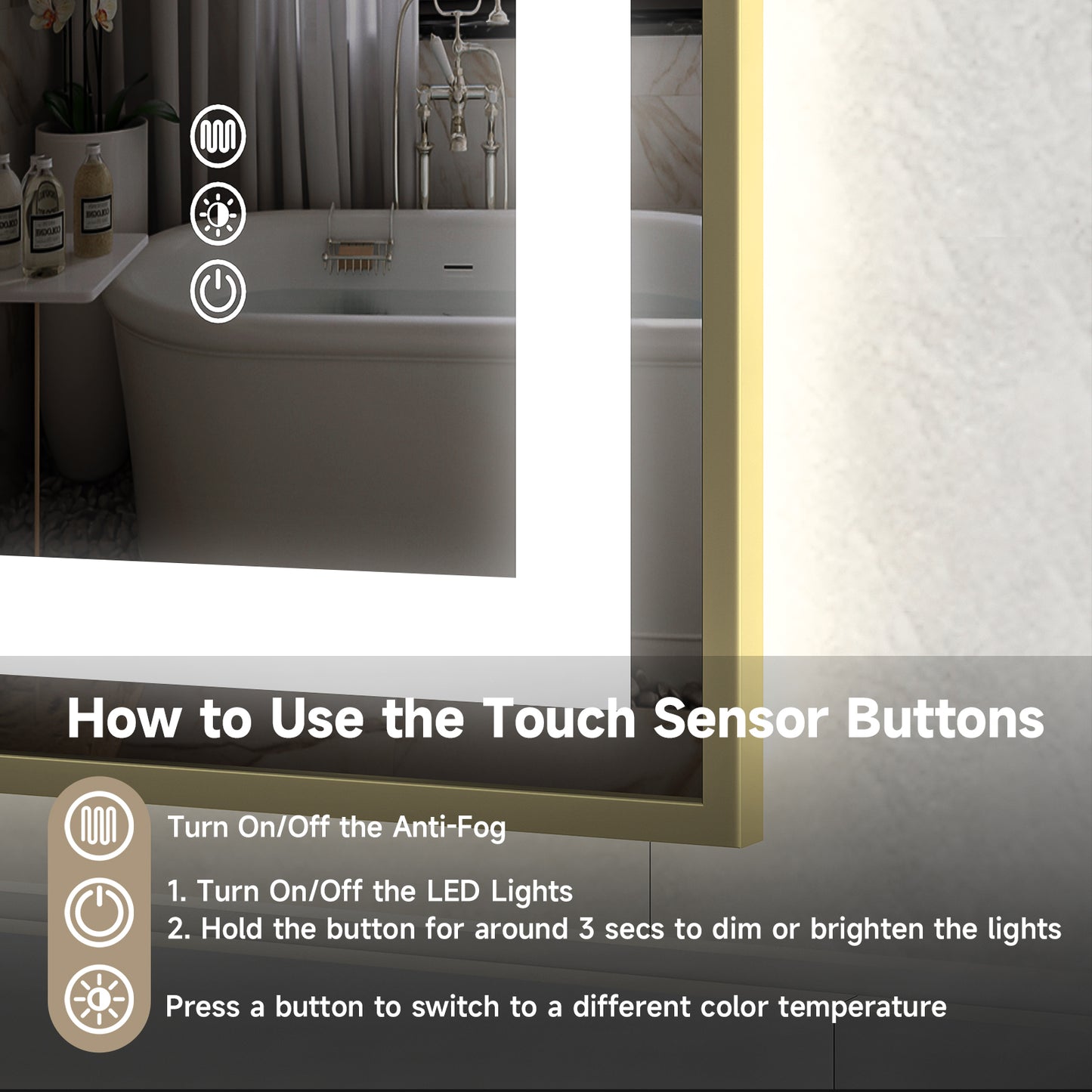 24x32" Gold Framed LED Mirror with Dual Front & Back Light Strips