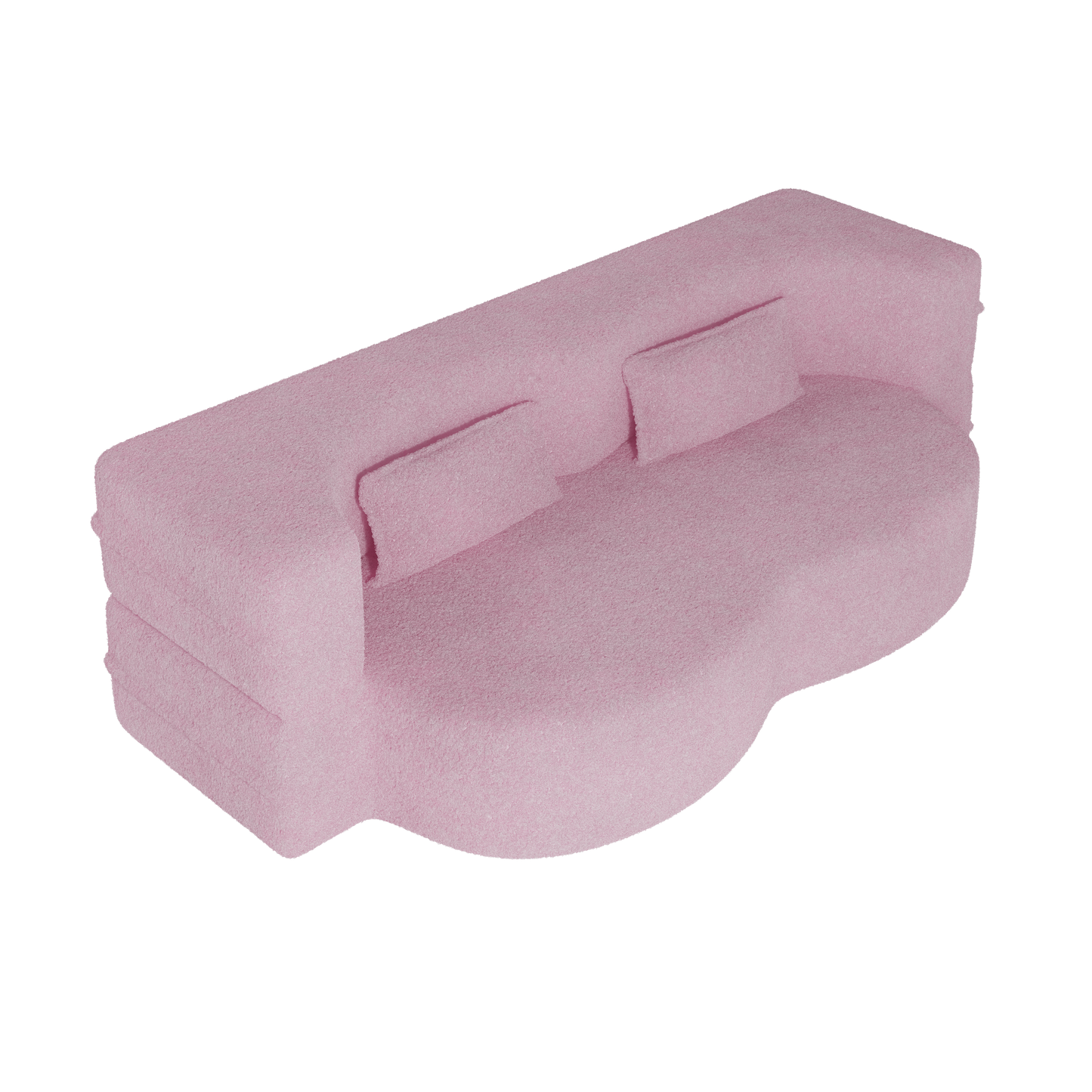 Modern Pink Teddy Fabric Floor Sofa Bed with 2 Pillows – Convertible & Space-Saving