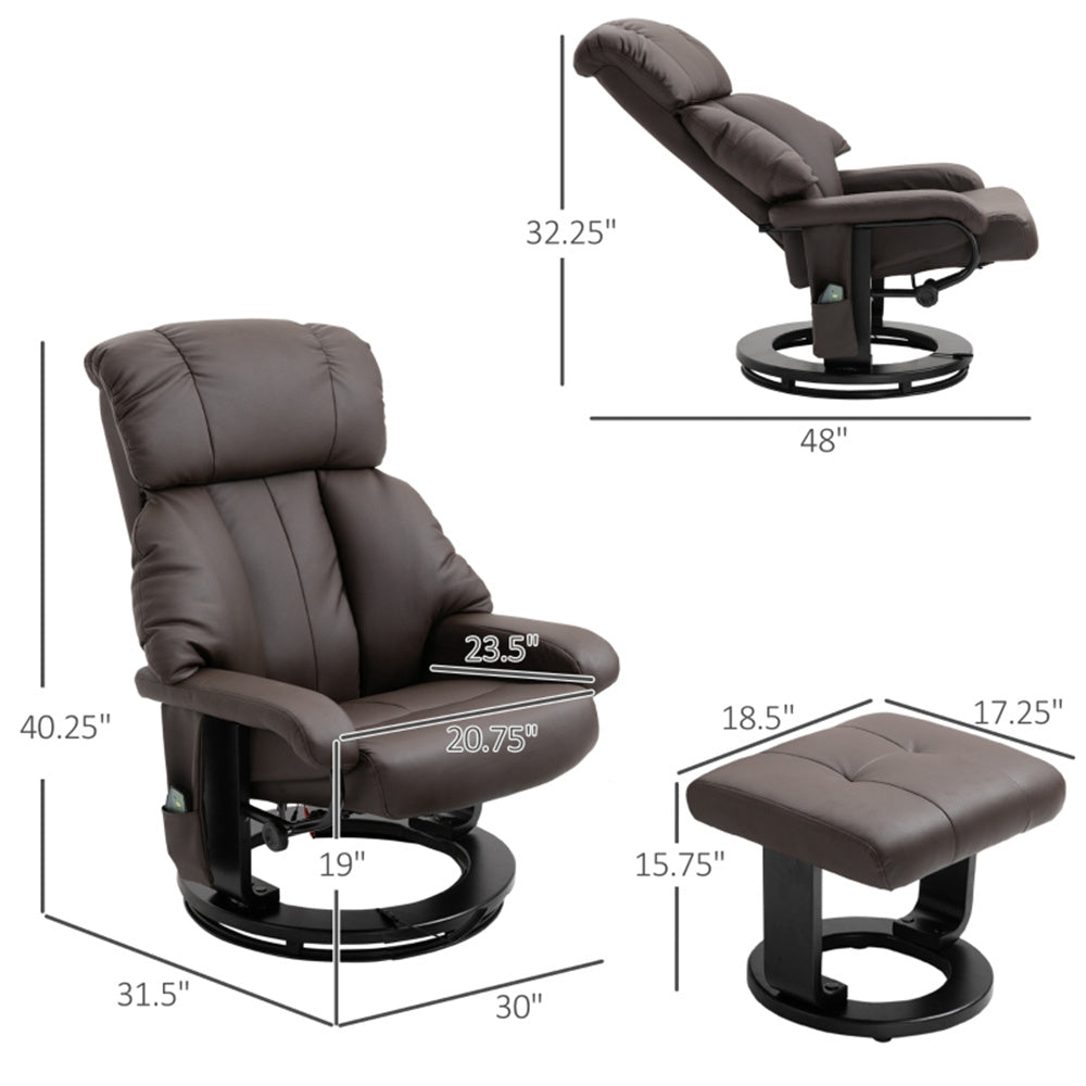 PU Leather Massage Recliner Chair with Ottoman & Remote, Brown