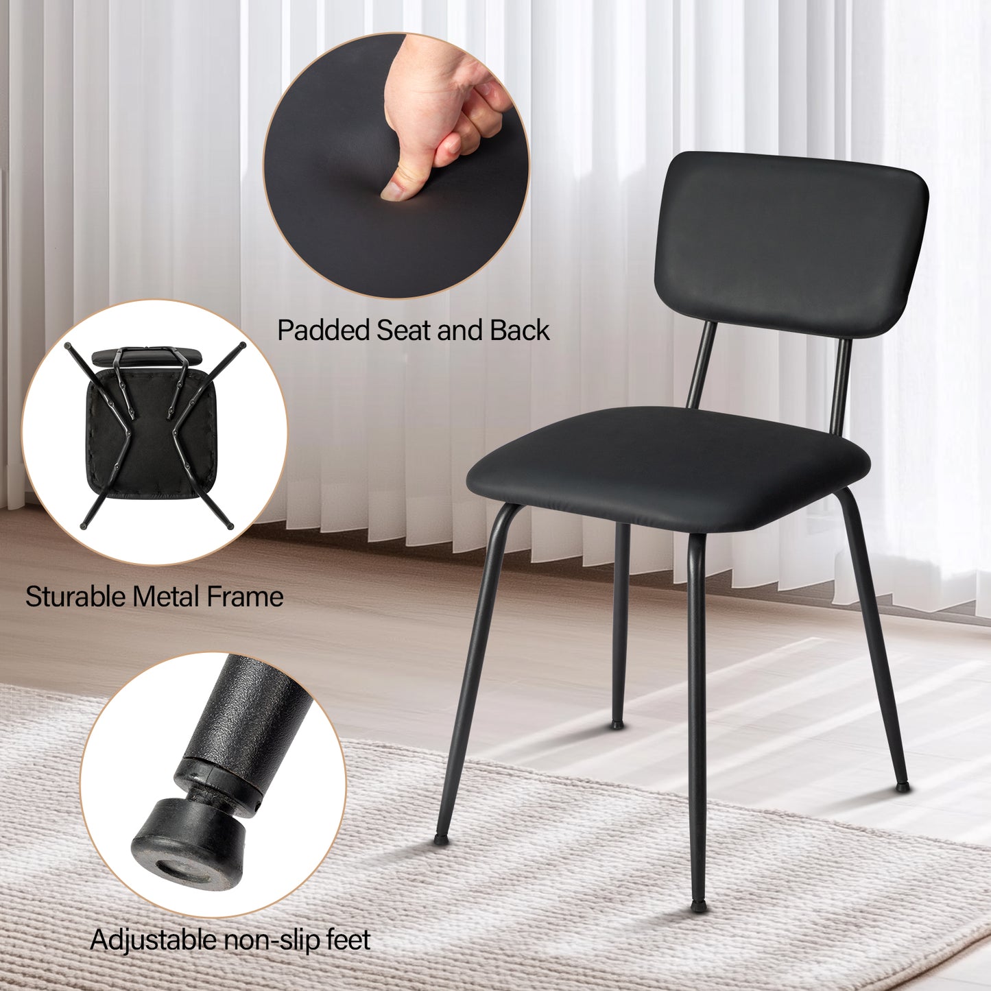 Set of 6 Modern Black Padded Dining Chairs for Kitchen, Bar & Office Use