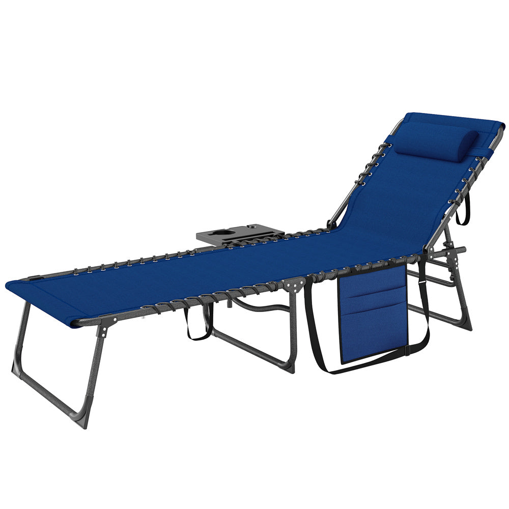 Dark Blue Reclining Foldable Lounge Chair with Pillow & Mesh Fabric