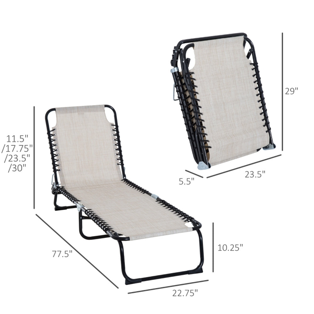 Cream White Reclining Foldable Lounge Chair with Pillow & Mesh Fabric
