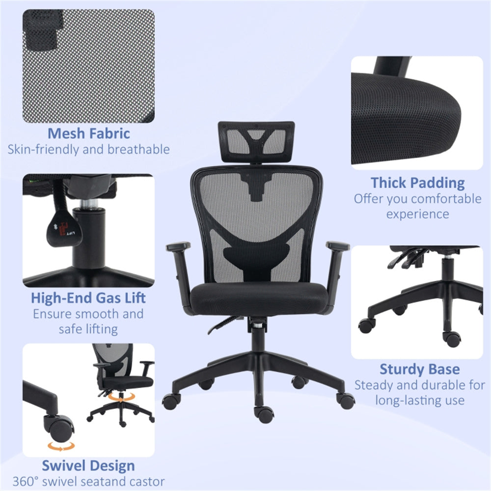 Ergonomic Mesh Massage Office Chair with Adjustable Armrests & Headrest