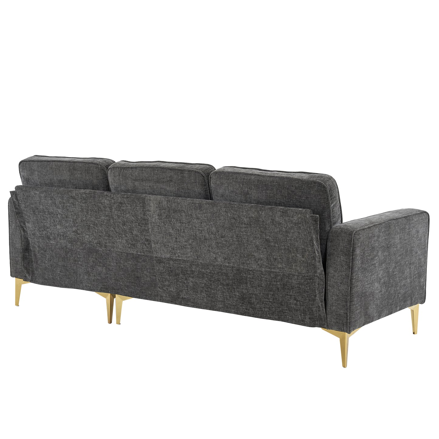 3-Seater Chenille Modular Sofa with Footstool, Gold Legs – Dark Gray