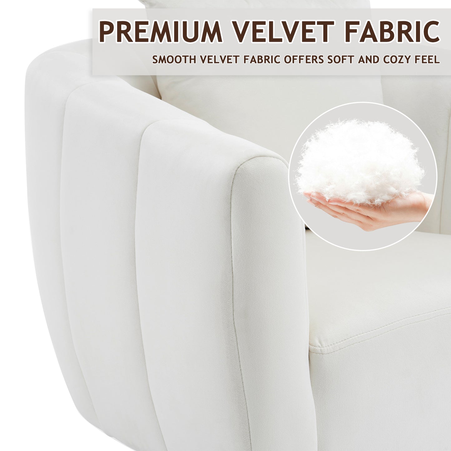 360° Swivel Velvet Accent Chair with Fluffy Cushion – Off White