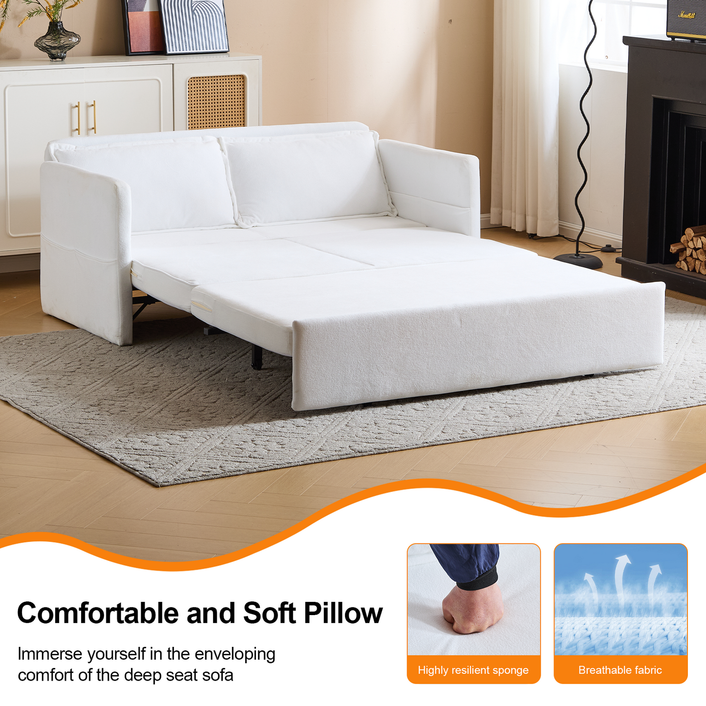 3-in-1 Sleeper Chair Bed with Tray & USB, Convertible Sofa in, White