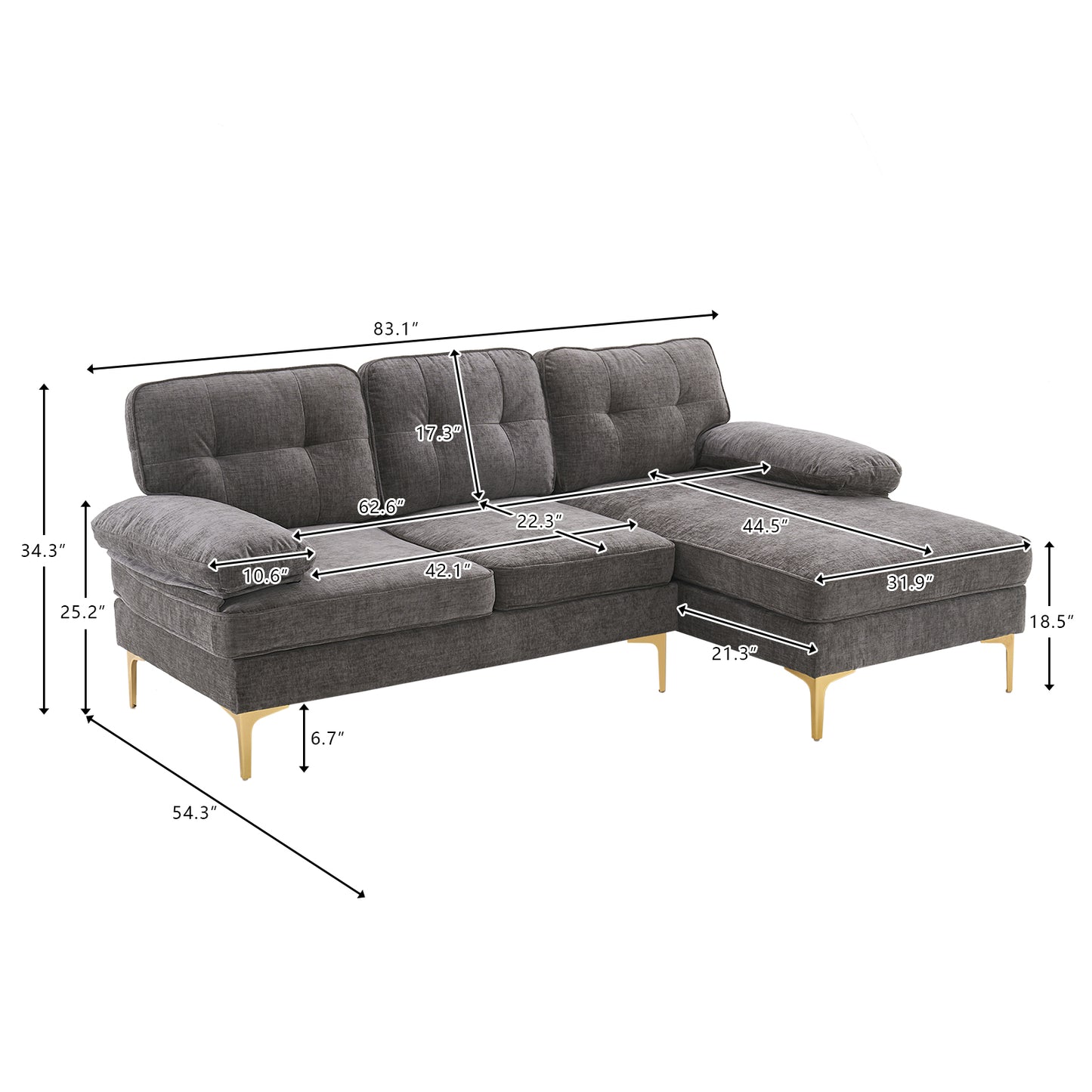 Dark Gray 3-Seater Modular Sofa – Simple, Stylish Indoor Seating