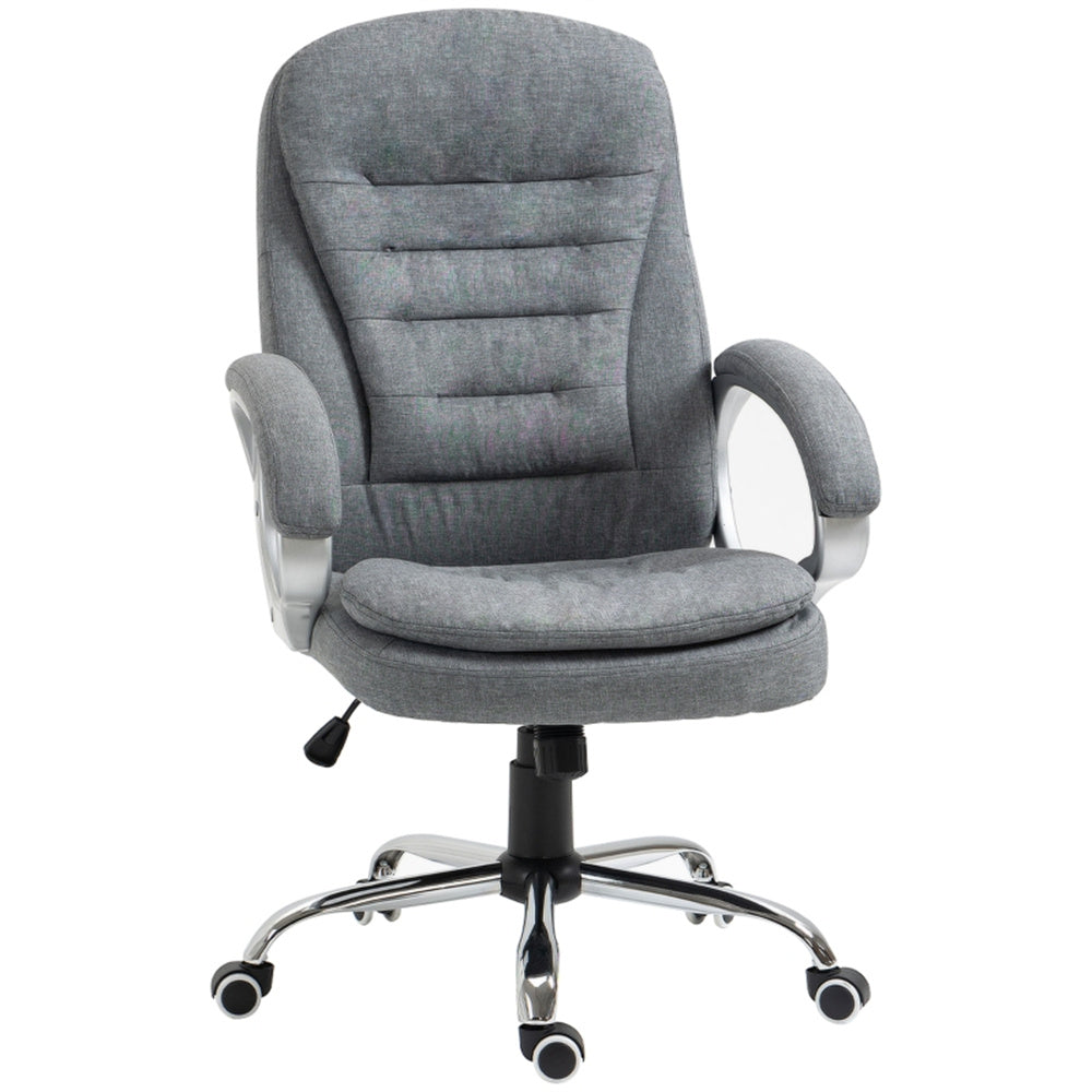 Grey High-Back Linen Office Chair with Lumbar Support & Adjustable Height