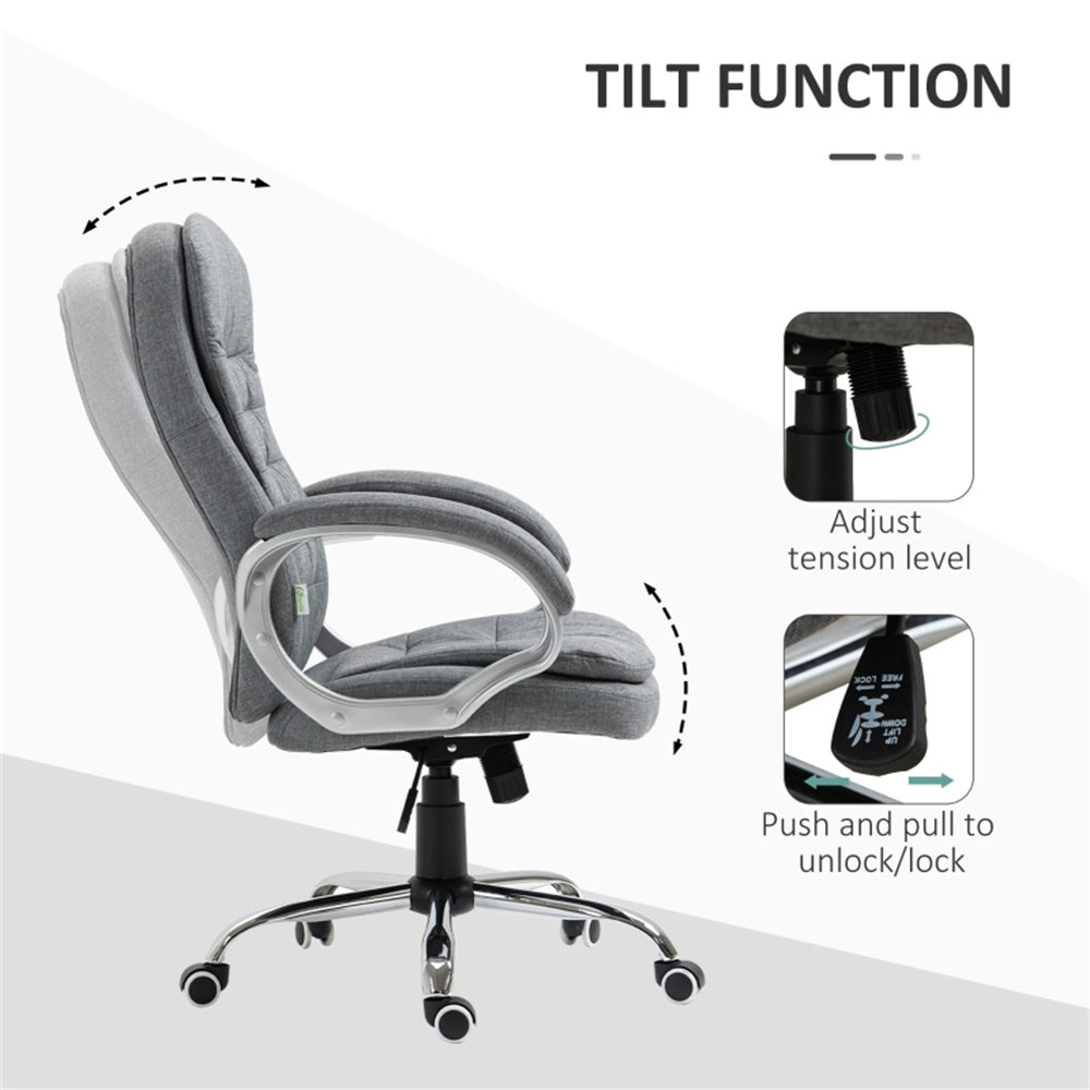 Grey High-Back Linen Office Chair with Lumbar Support & Adjustable Height