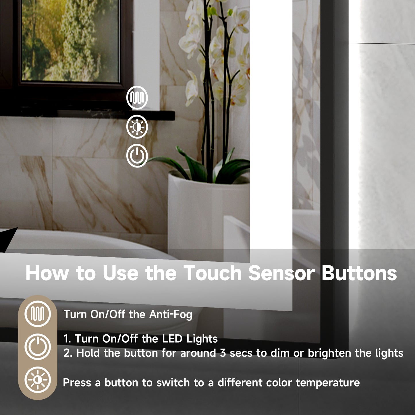 24x36" Black Framed LED Mirror with Dual Front & Back Light Strips