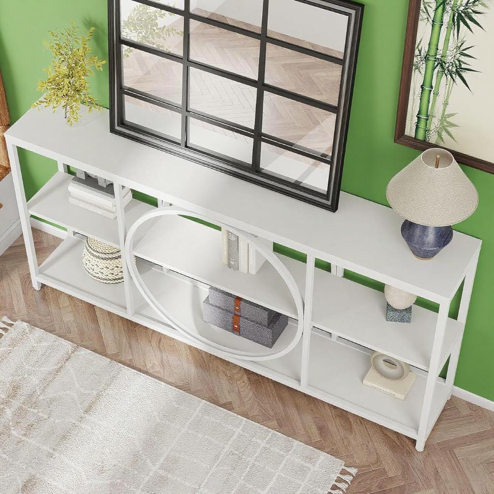 63" Retro Wavy Edge Console Table – Modern Entryway Sofa Table with Storage