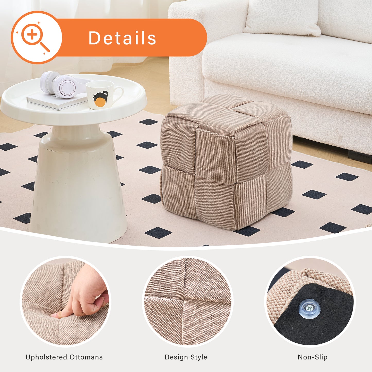 Brown Corduroy Ottoman Vanity Stool – Square Footrest for Bedroom & Entryway