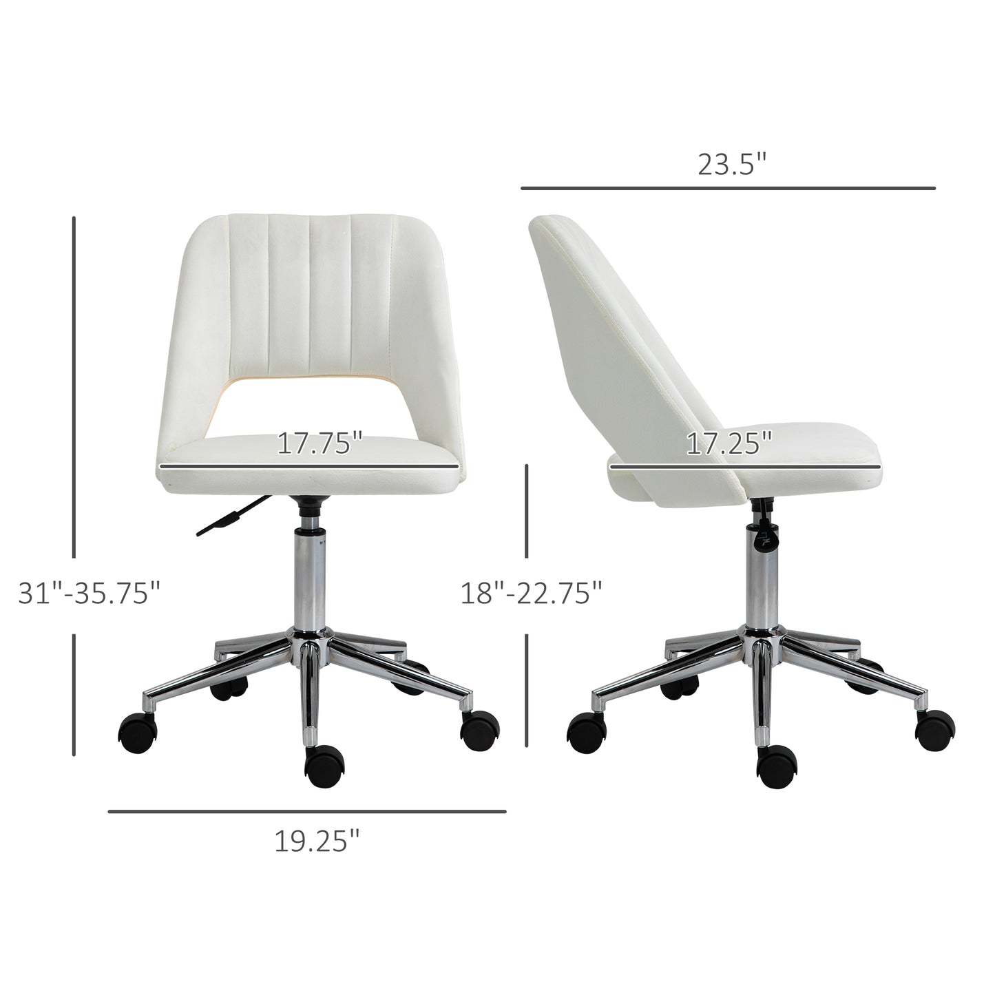 Modern White Velvet Office Chair – Adjustable Height, Swivel Base & Scallop Backrest