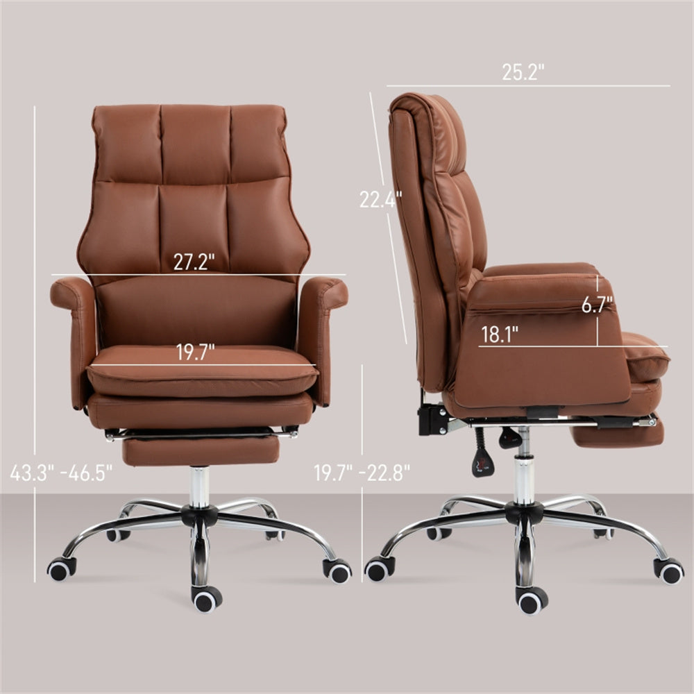 Brown Massage Office Chair with Reclining Back, Footrest & PU Leather Finish