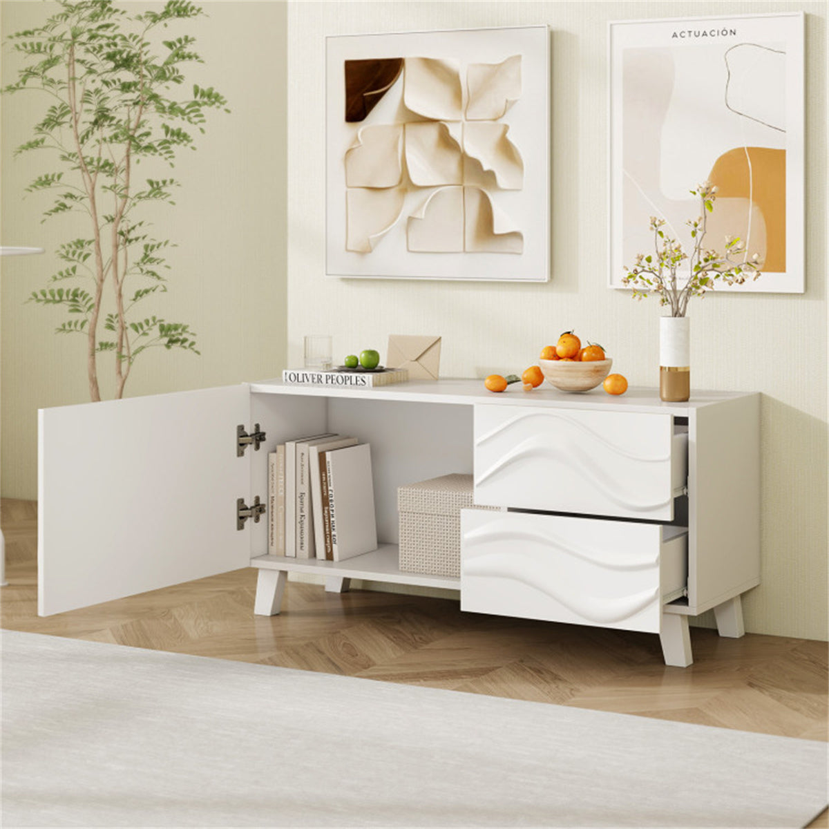 38" White TV Cabinet with Drawers – Stylish Media Console & Storage Stand