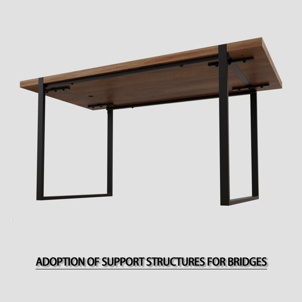 59" Wood Dining Table Set w/ 4 Suede Chairs | Industrial Metal Frame Design