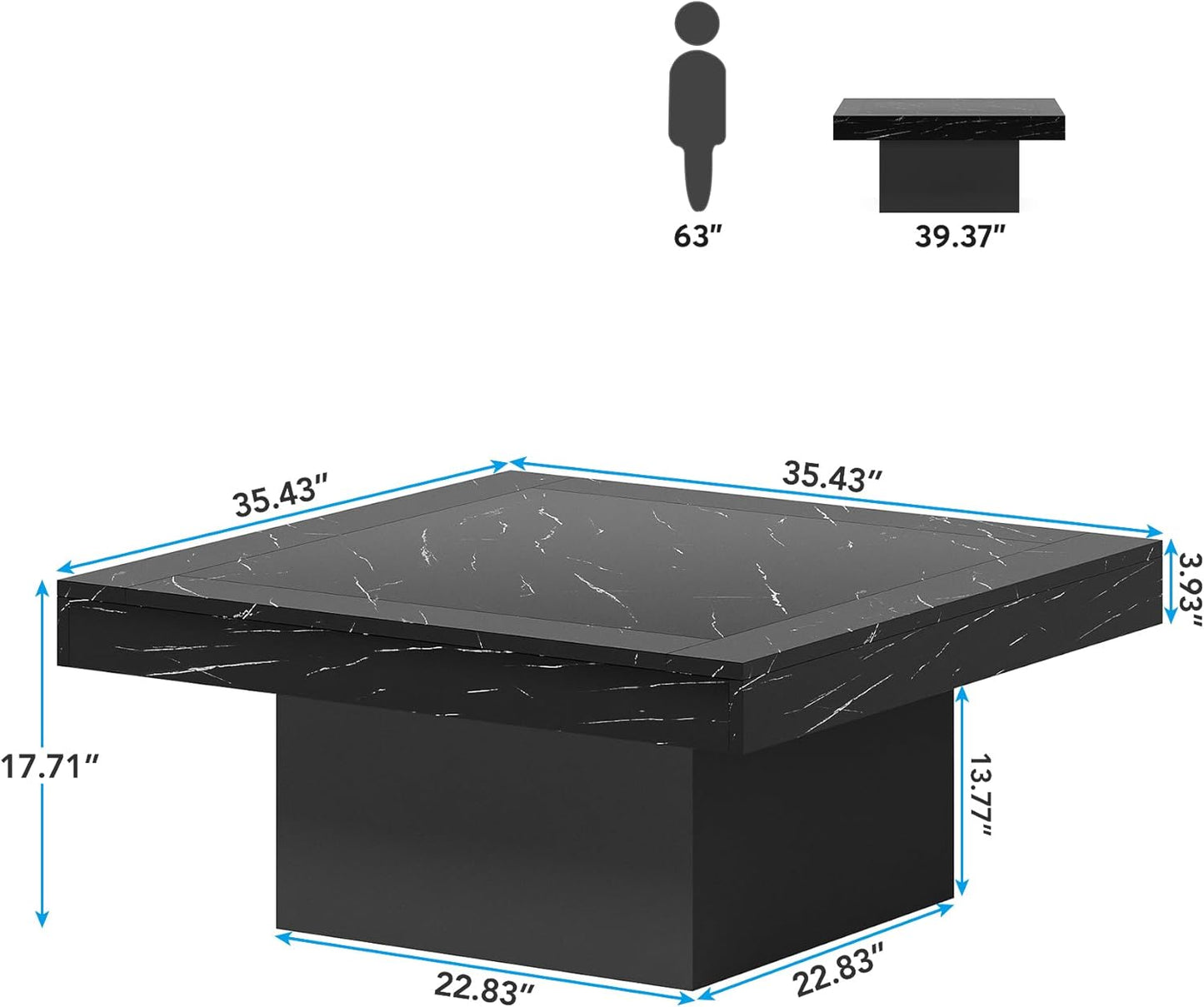 Rustic LED Coffee Table with Square Top & Modern Base – 35” Wood Accent