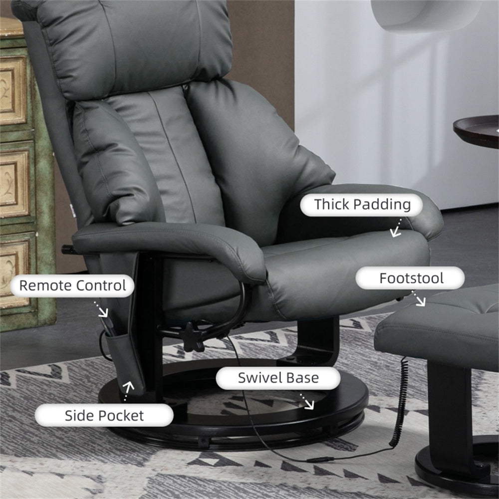 PU Leather Massage Recliner Chair with Ottoman & Remote, Gray